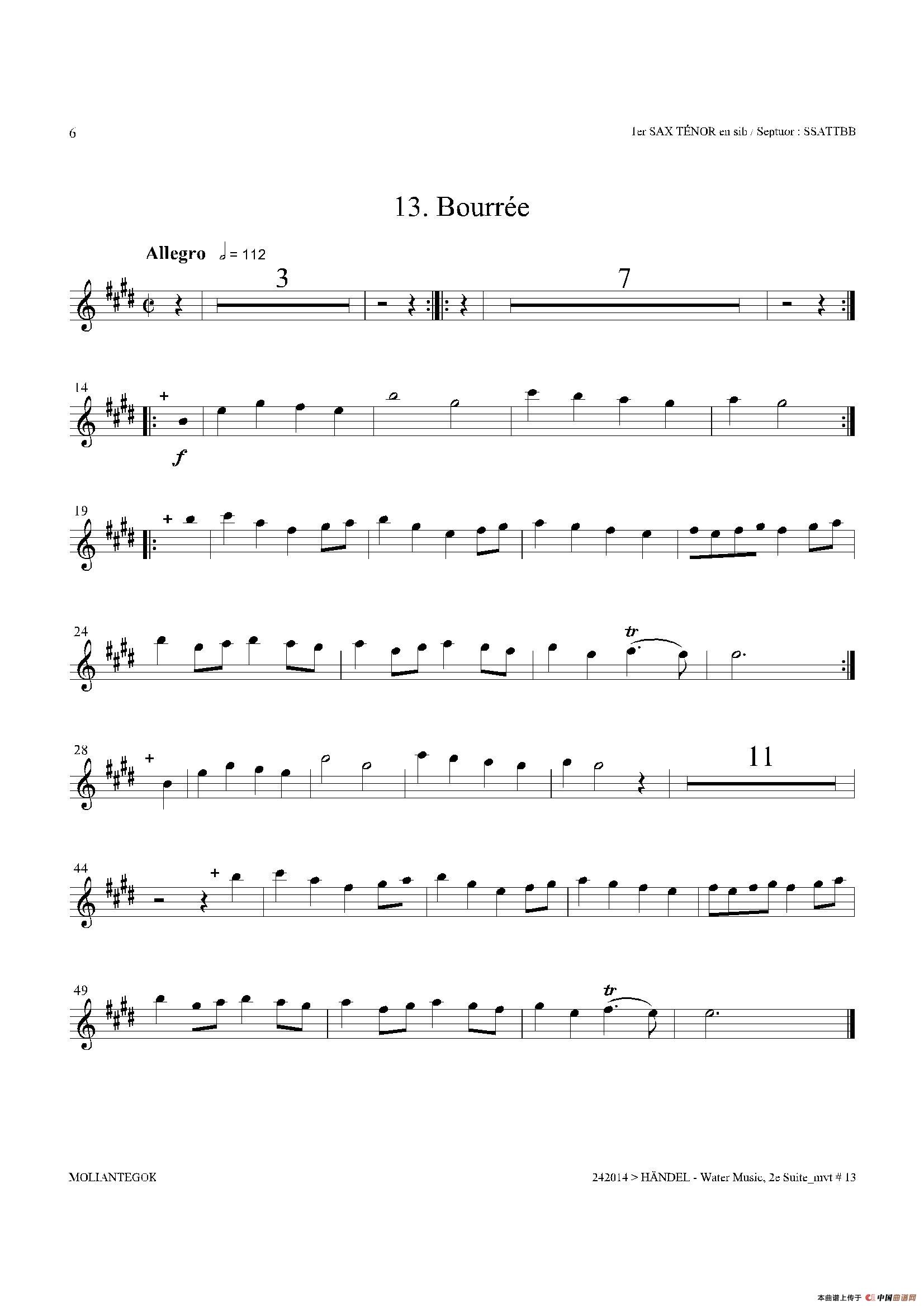 Water Music（HWV.349 No.2）（第一次中音萨克斯）萨克斯曲谱（图1）