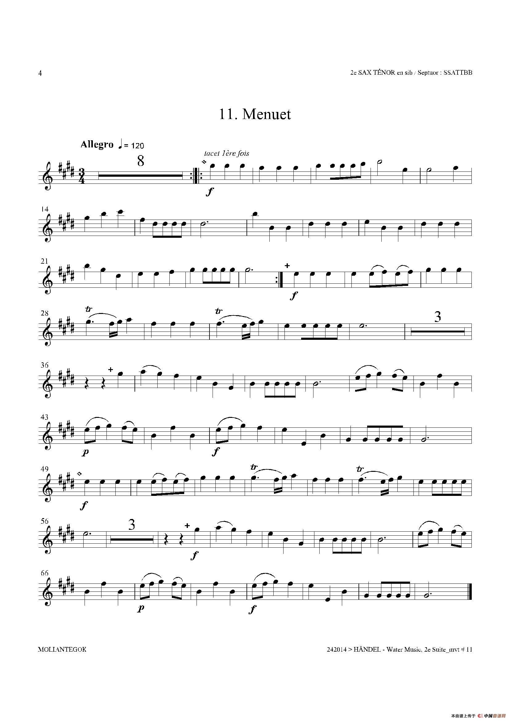 Water Music（HWV.349 No.2）（第二次中音萨克斯）萨克斯曲谱（图4）