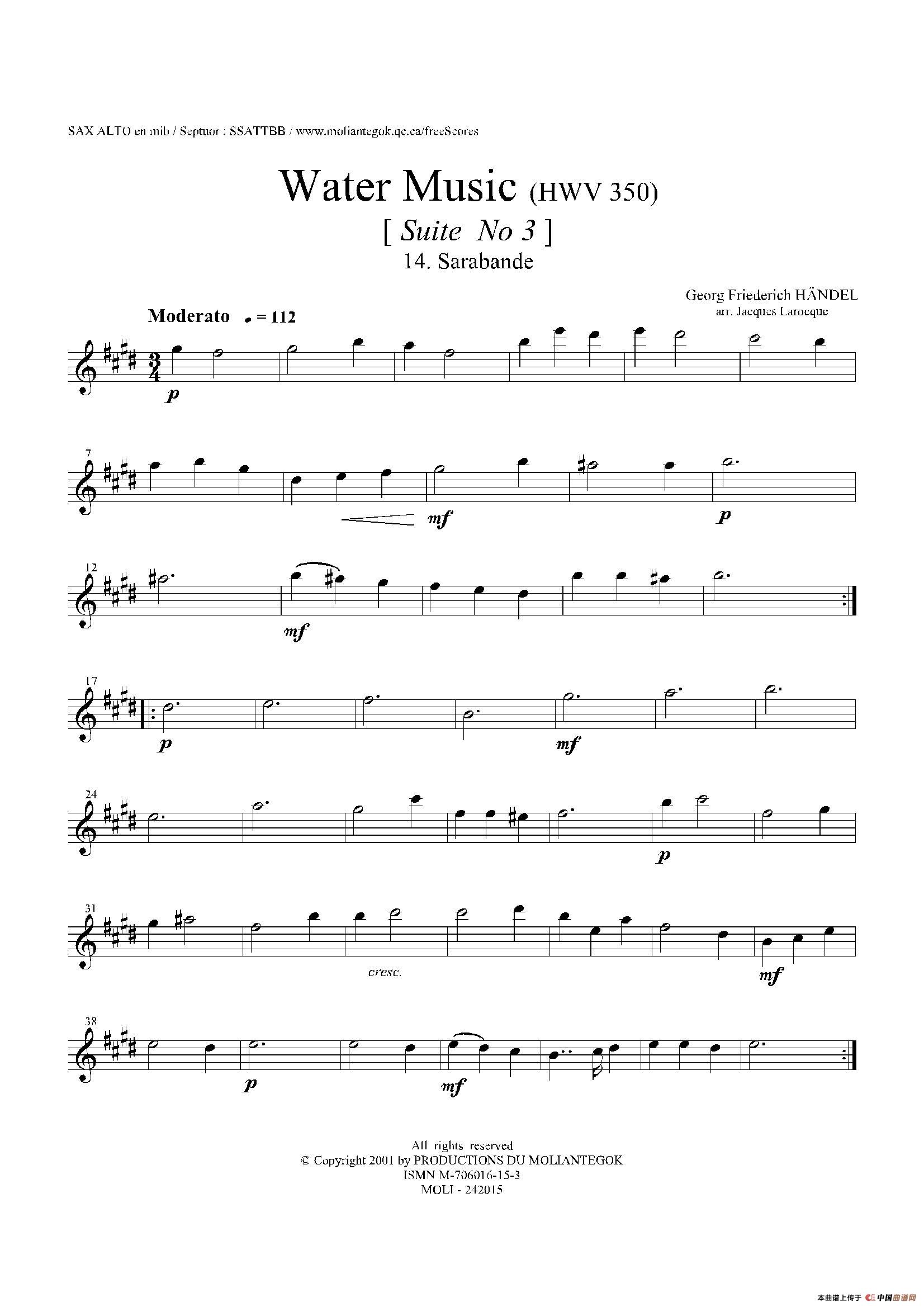 Water Music（HWV.350 No.3）（中音萨克斯）萨克斯曲谱（图1）