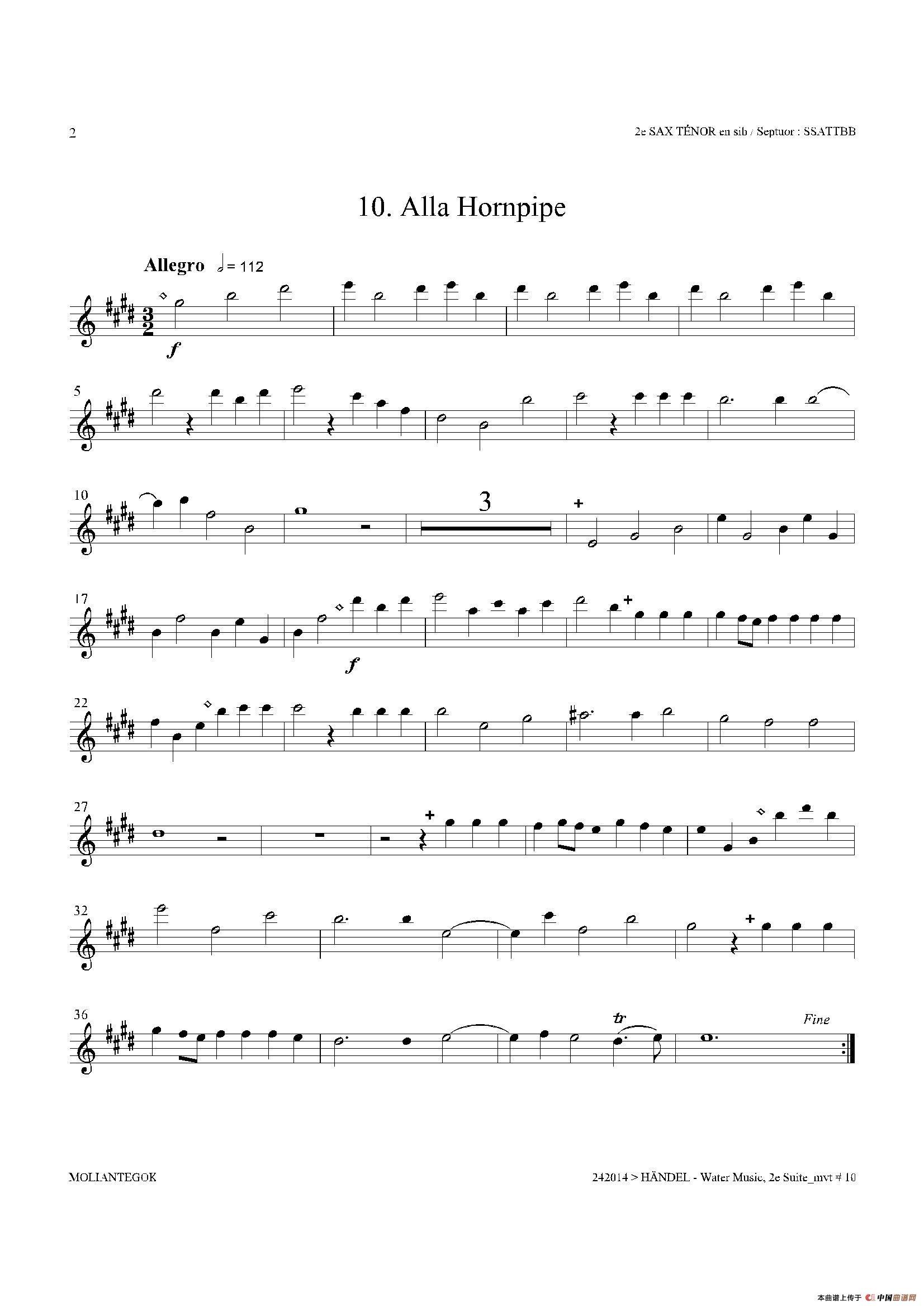 Water Music（HWV.349 No.2）（第二次中音萨克斯）萨克斯曲谱（图2）
