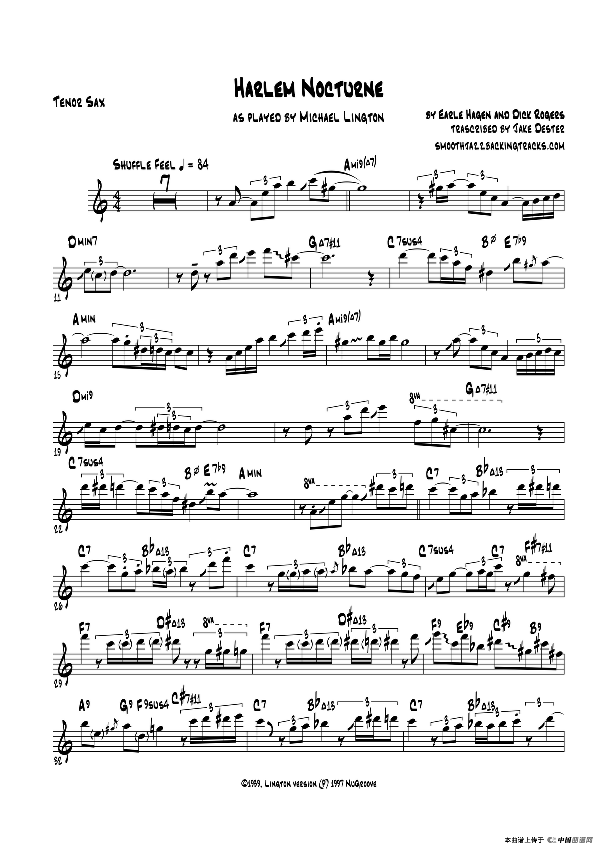 Harlem Nocturne（次中音萨克斯）萨克斯曲谱（图1）