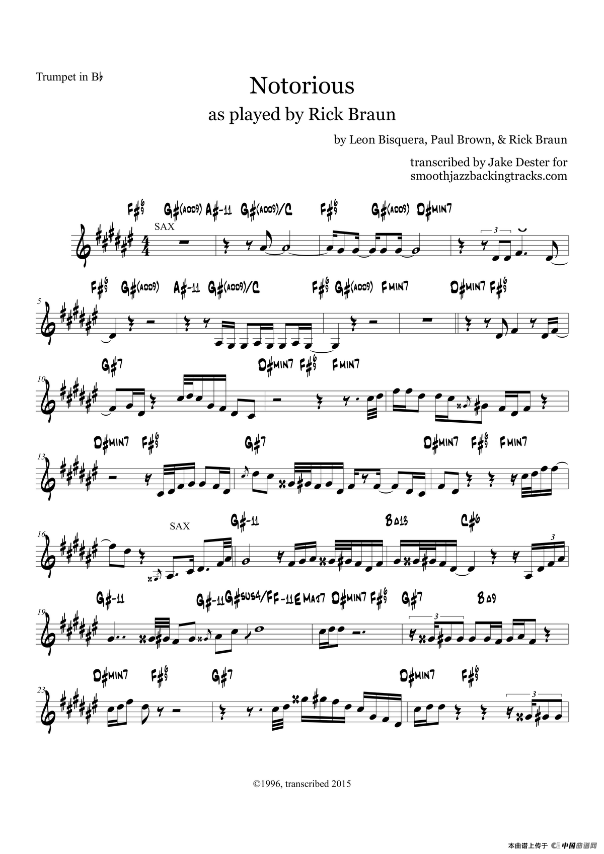 Notorious（Trumpet Bb）萨克斯曲谱（图1）