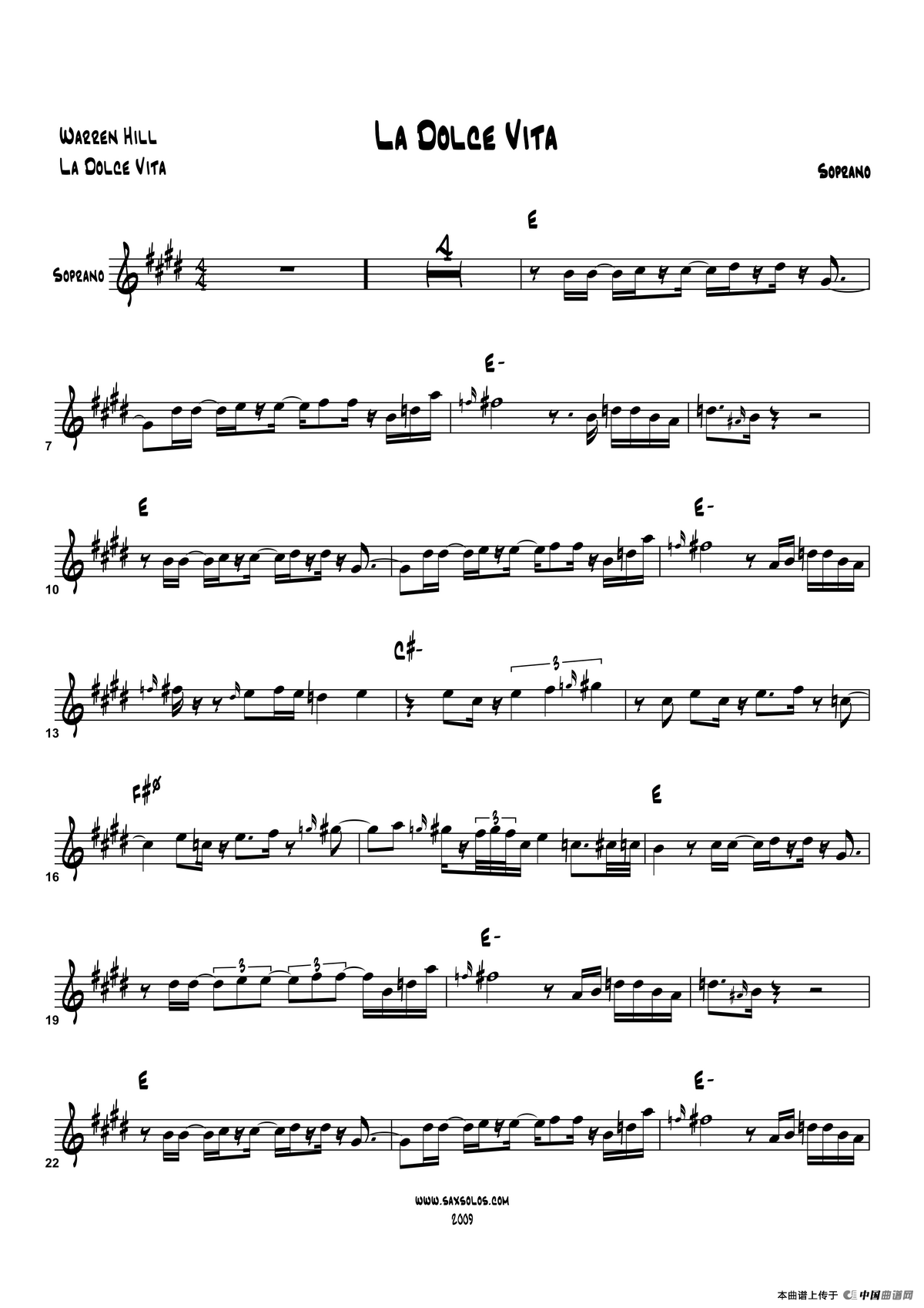 La Dolce Vita（高音萨克斯）萨克斯曲谱（图1）