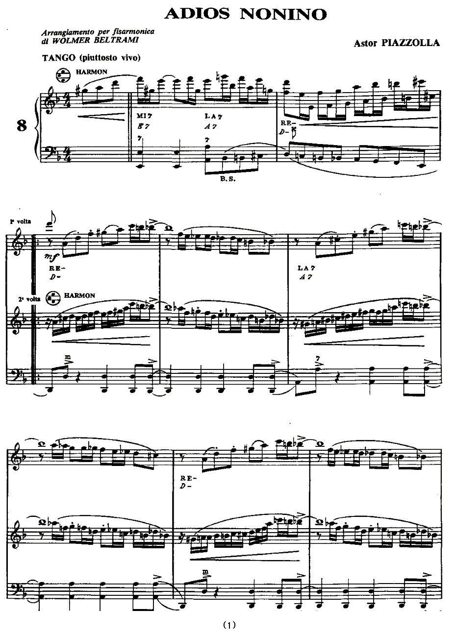 ADIOS NONINO（再见诺尼诺）手风琴曲谱（图1）