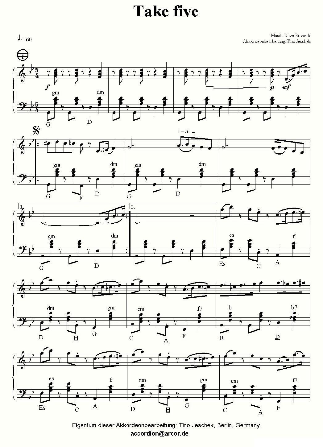 take five（休息五分钟）手风琴曲谱（图1）