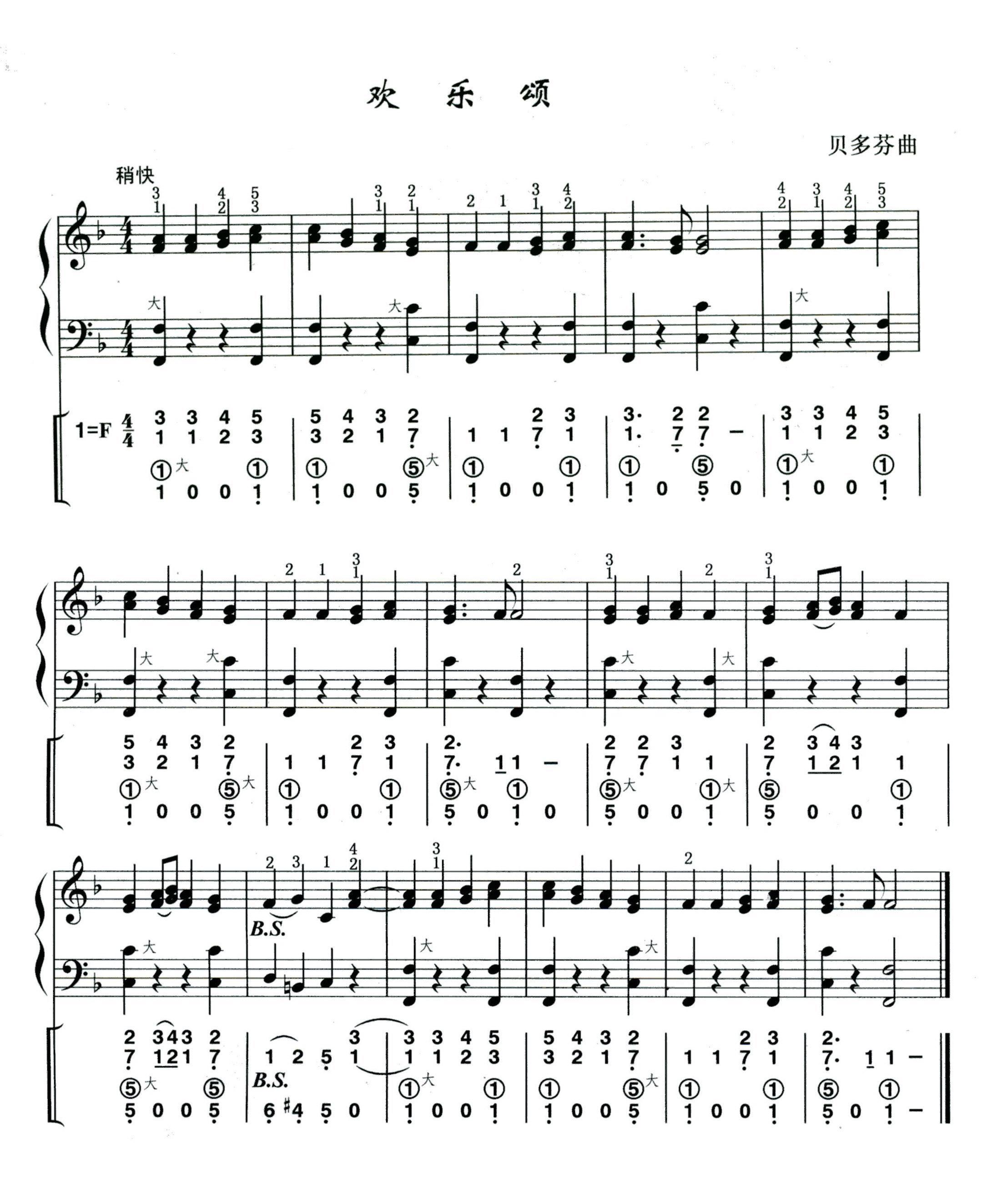 欢乐颂（线简谱混排版）手风琴曲谱（图1）