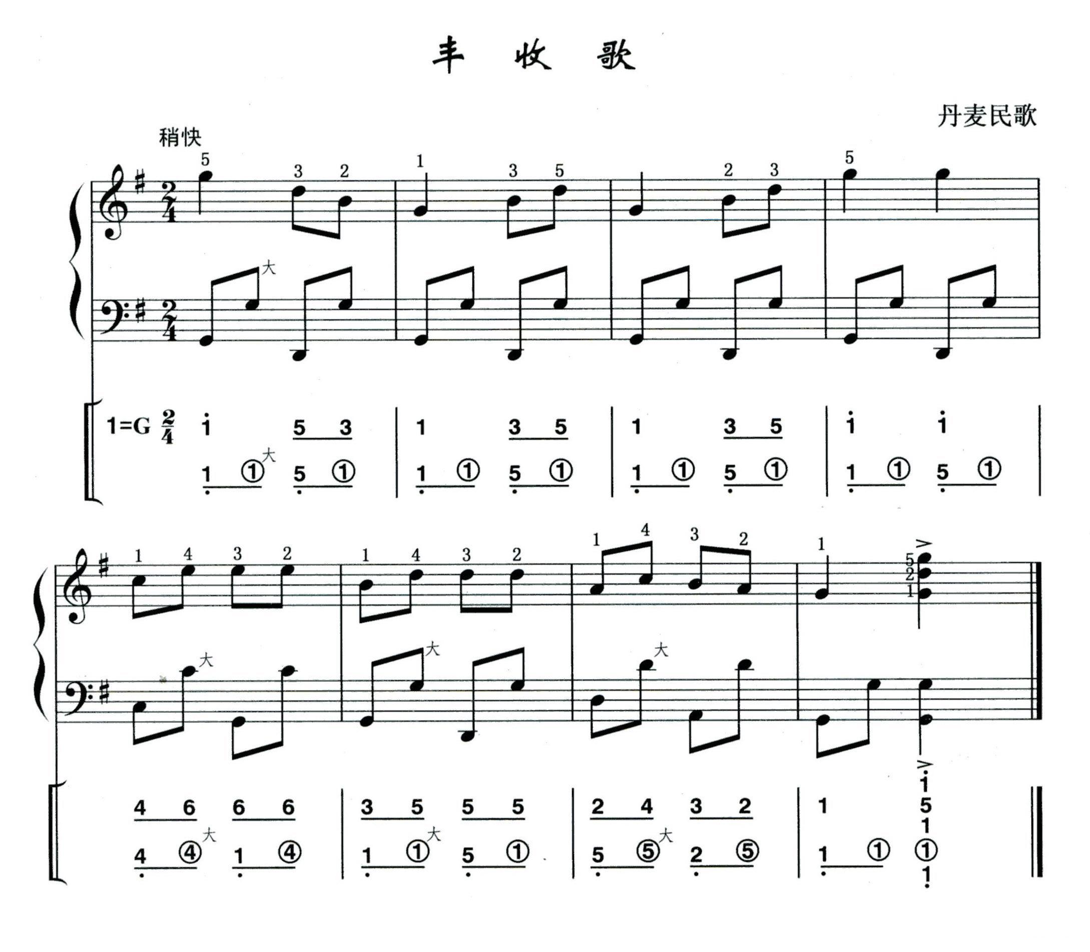 丰收歌（丹麦民歌）（线简谱混排版）手风琴曲谱（图1）