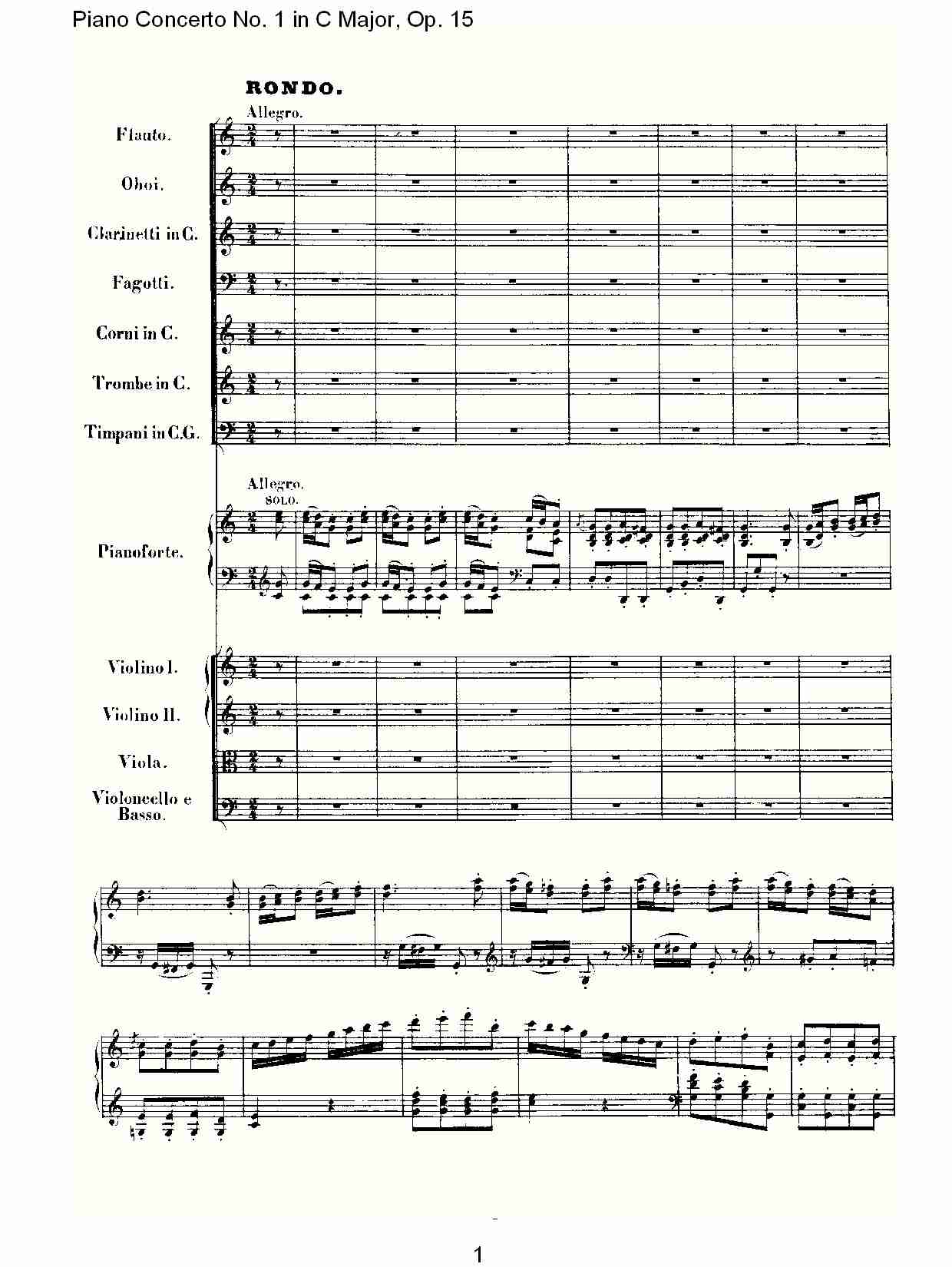 C大调钢琴第一协奏曲 Op.15　第三乐章（一）总谱（图1）