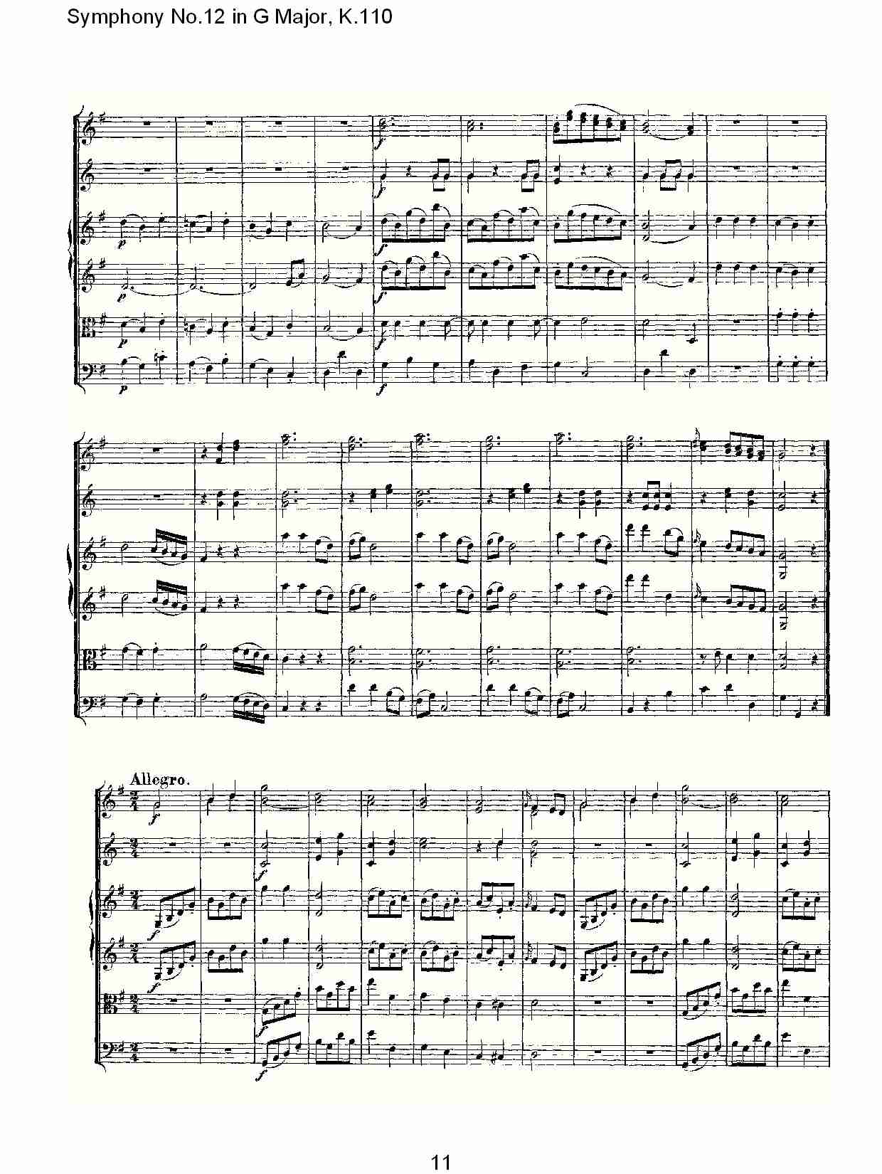 (G大调第十二交响曲K.110)（二）总谱（图1）