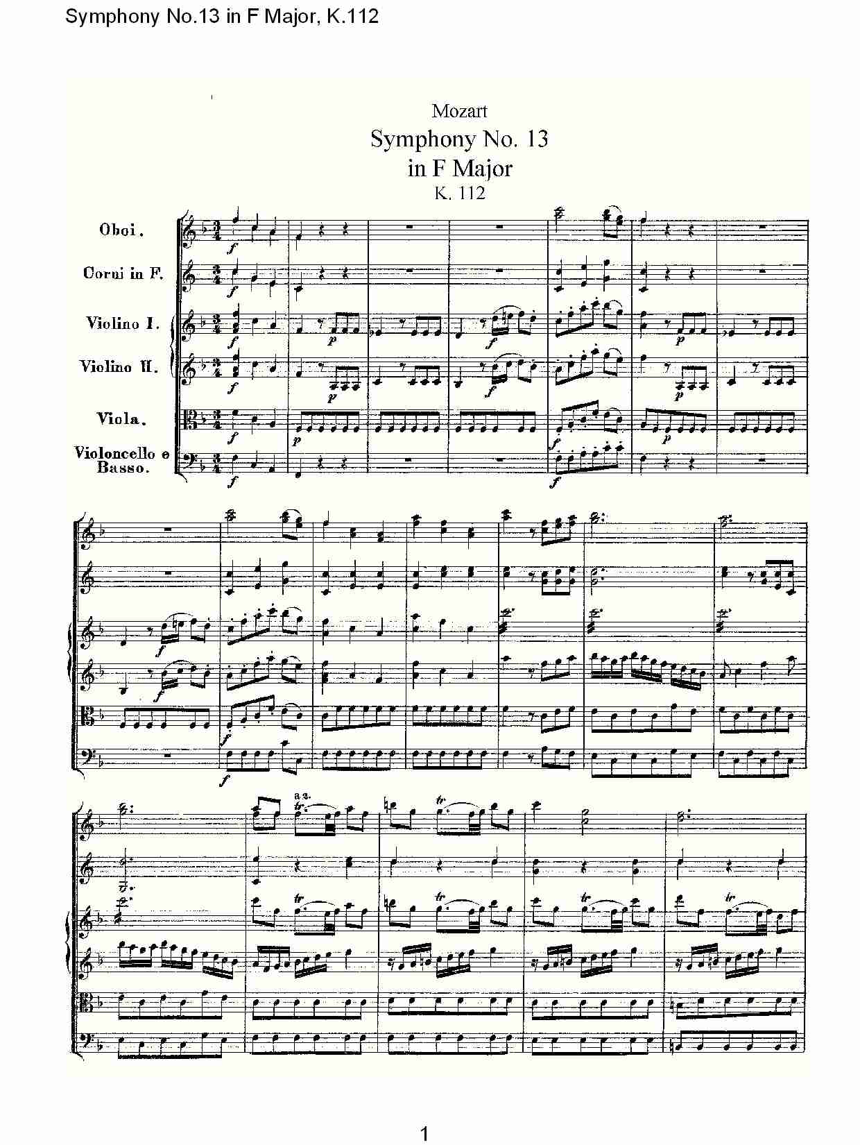 (F大调第十三交响曲K.112)（一）总谱（图1）