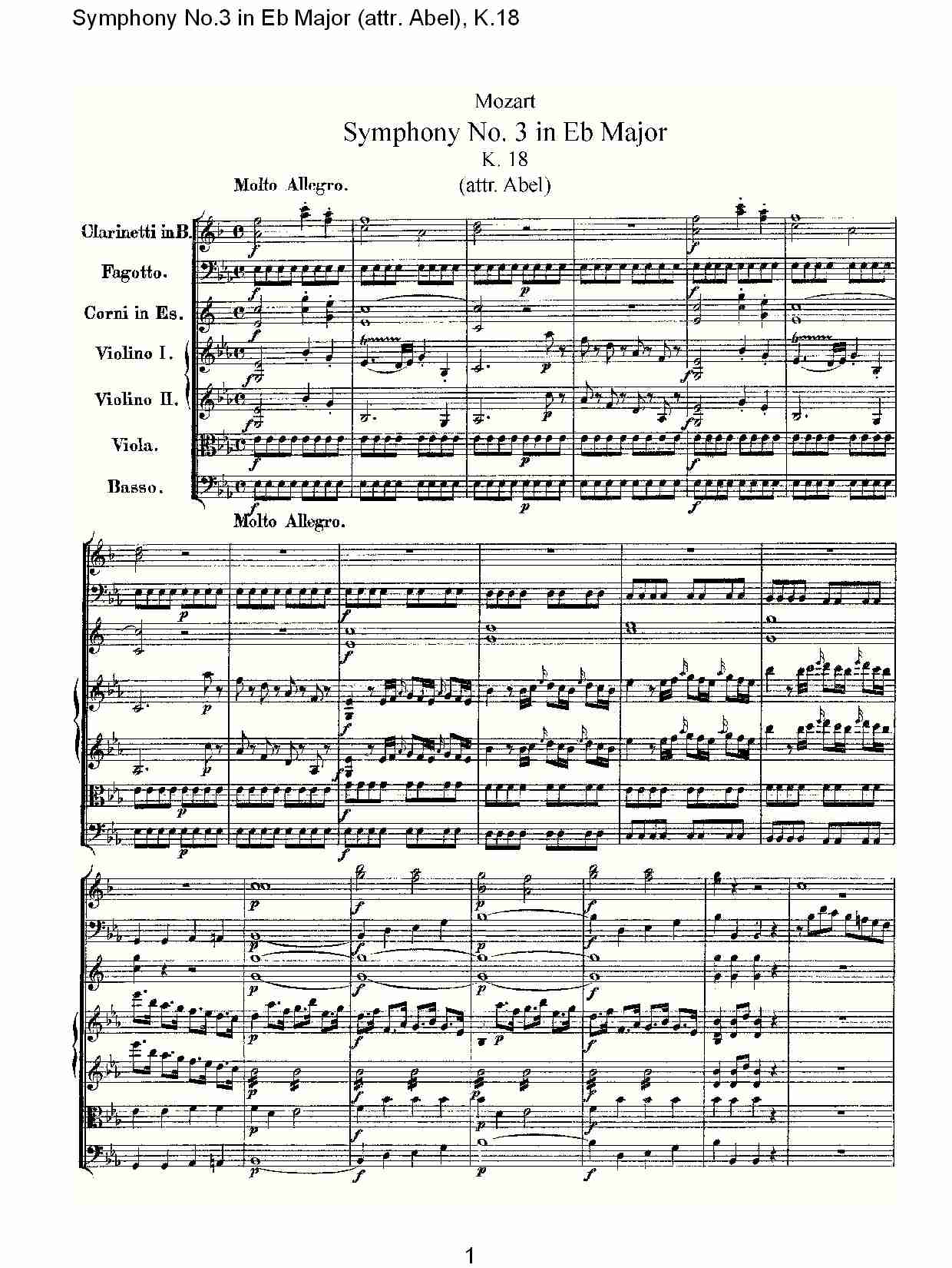 (Ｅb大调第三交响曲K.18)(一)总谱（图1）