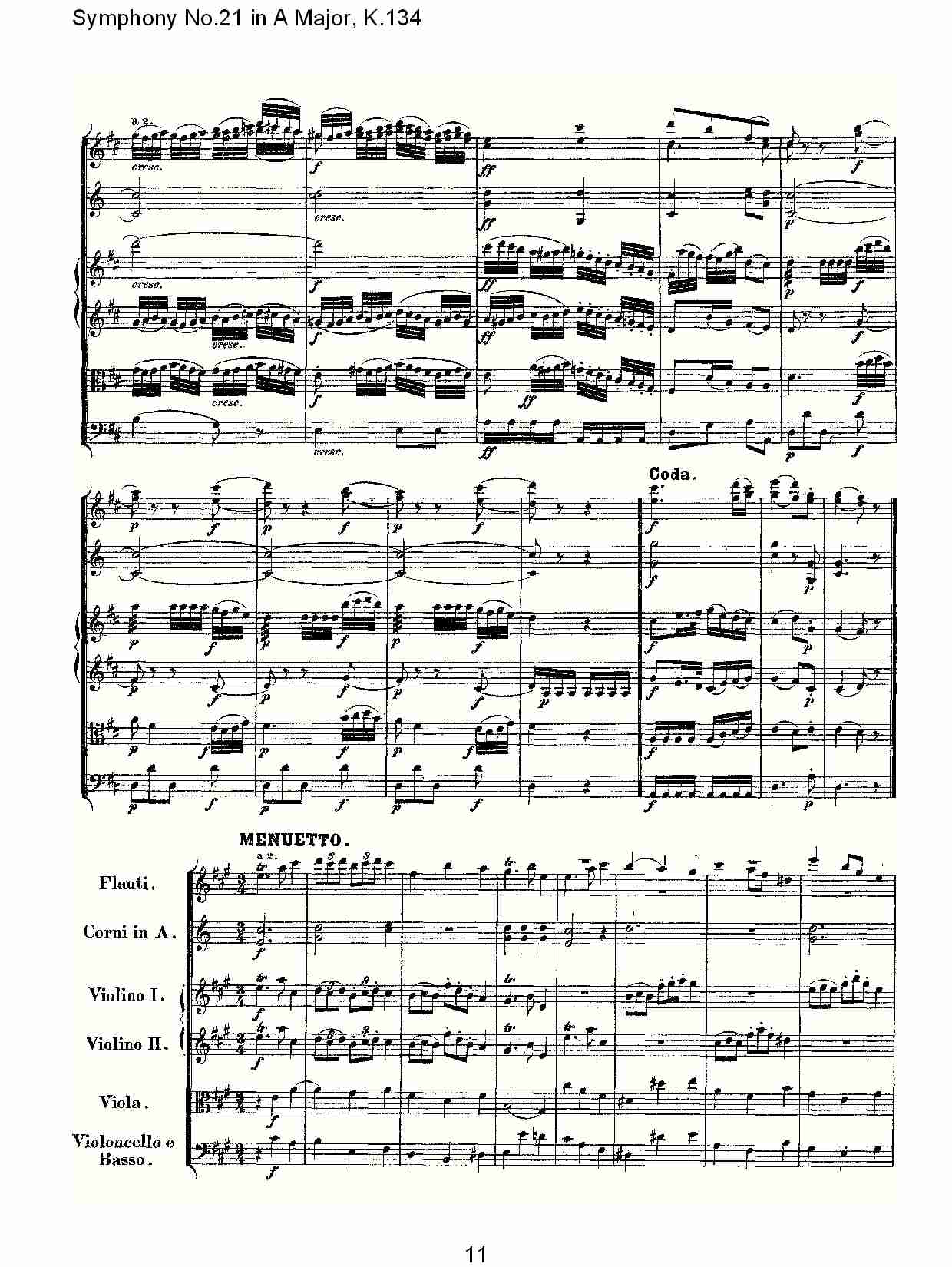 A大调第二十一交响曲K.134（二）总谱（图1）