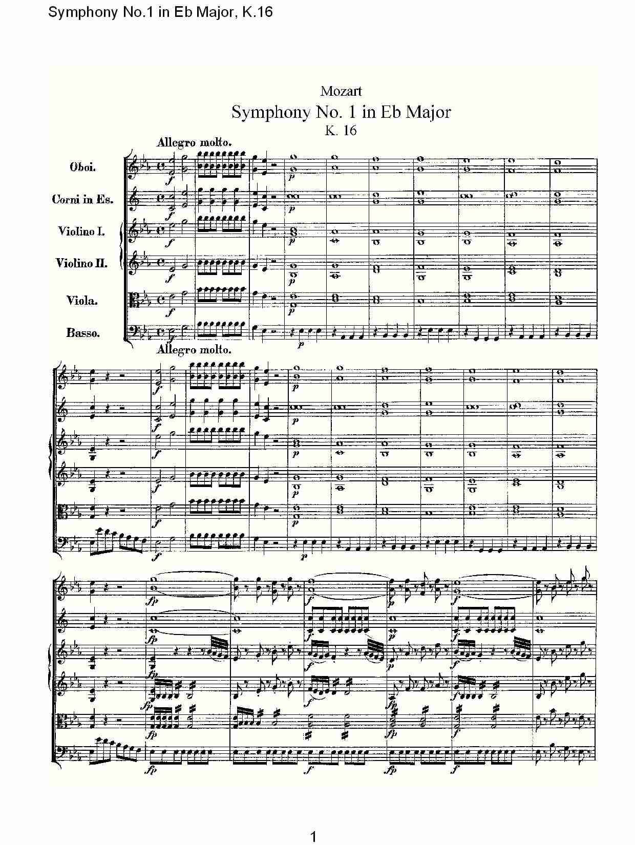 Symphony No.1 in Eb Major, K.16(Eb大调第一交响曲K.16)总谱（图1）