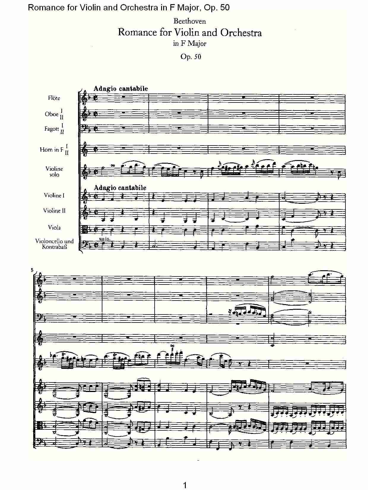 小提琴与管弦乐奏F大调浪漫曲 第一乐章(一)总谱（图1）