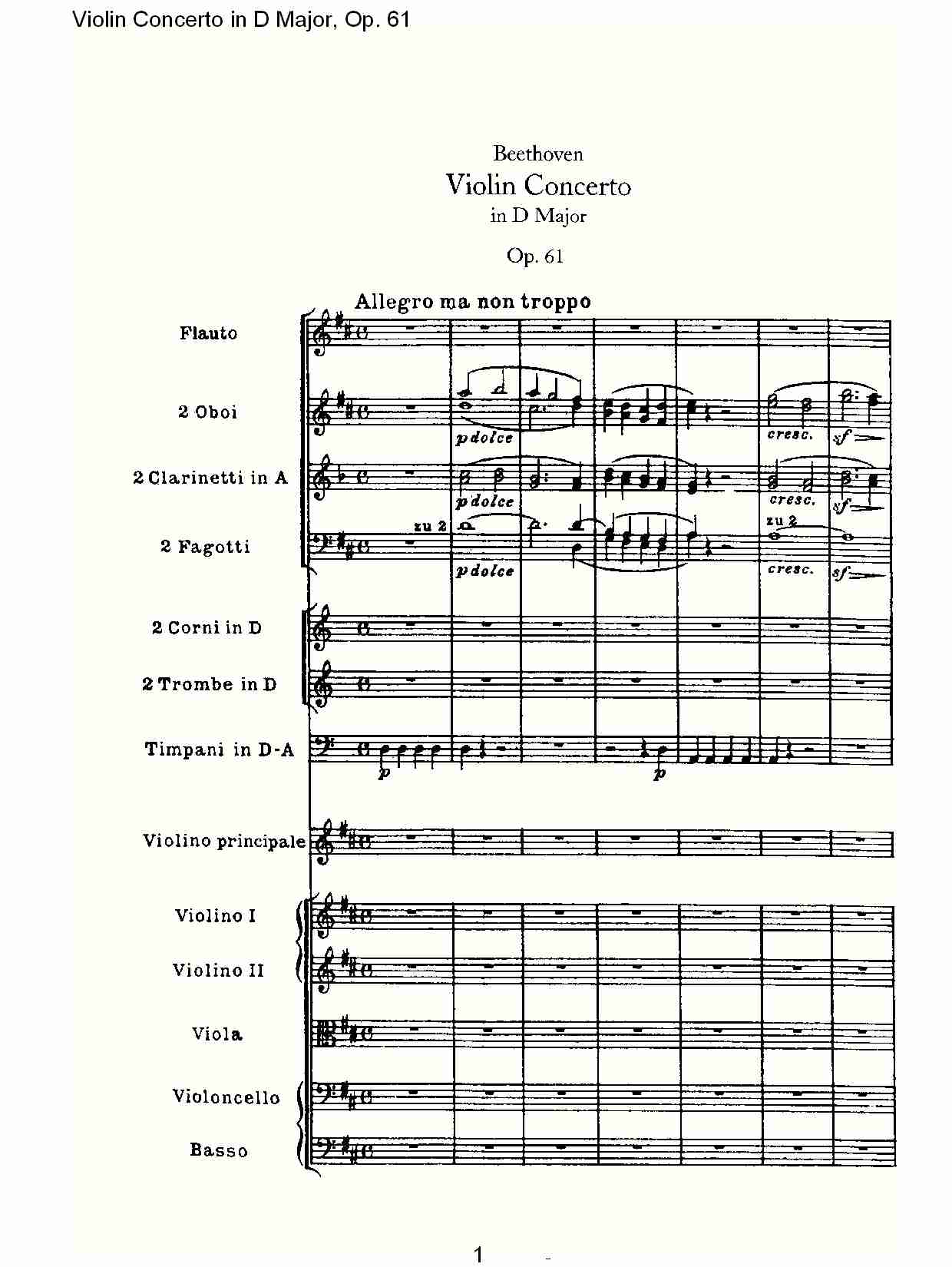 D大调小提琴协奏曲 Op.61第一乐章（一）总谱（图1）