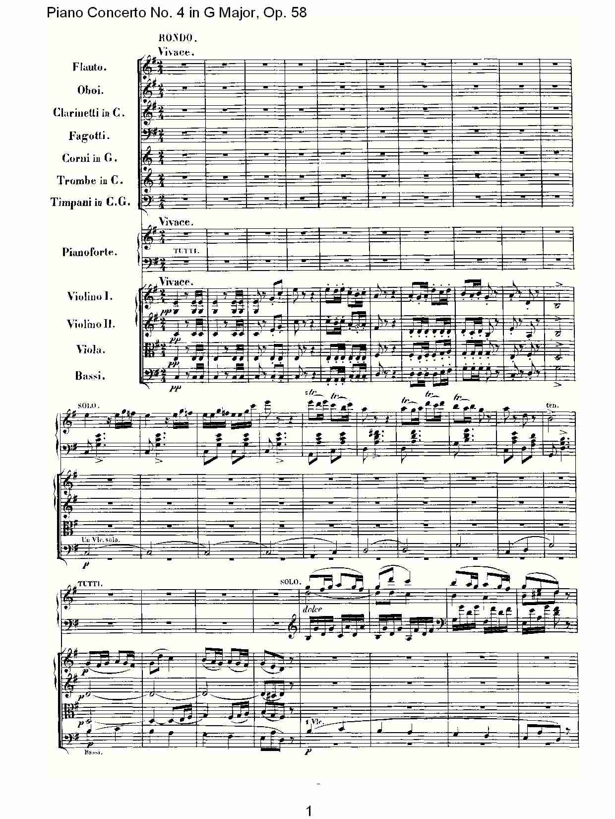 Ｇ大调钢琴第四协奏曲 Op.58第三乐章（一）总谱（图1）
