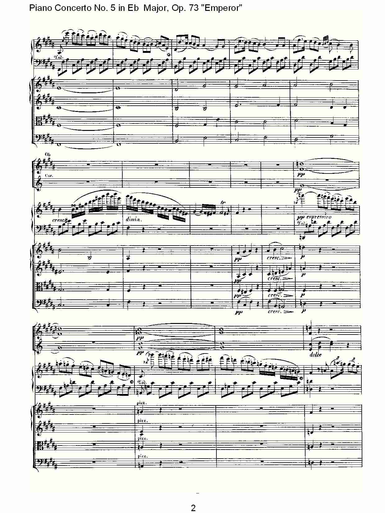 Eb大调钢琴第五协奏曲 Op.73“皇帝”第二乐章总谱（图2）