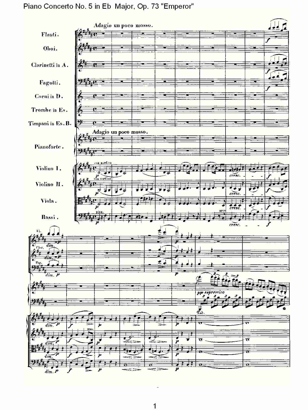 Eb大调钢琴第五协奏曲 Op.73“皇帝”第二乐章总谱（图1）