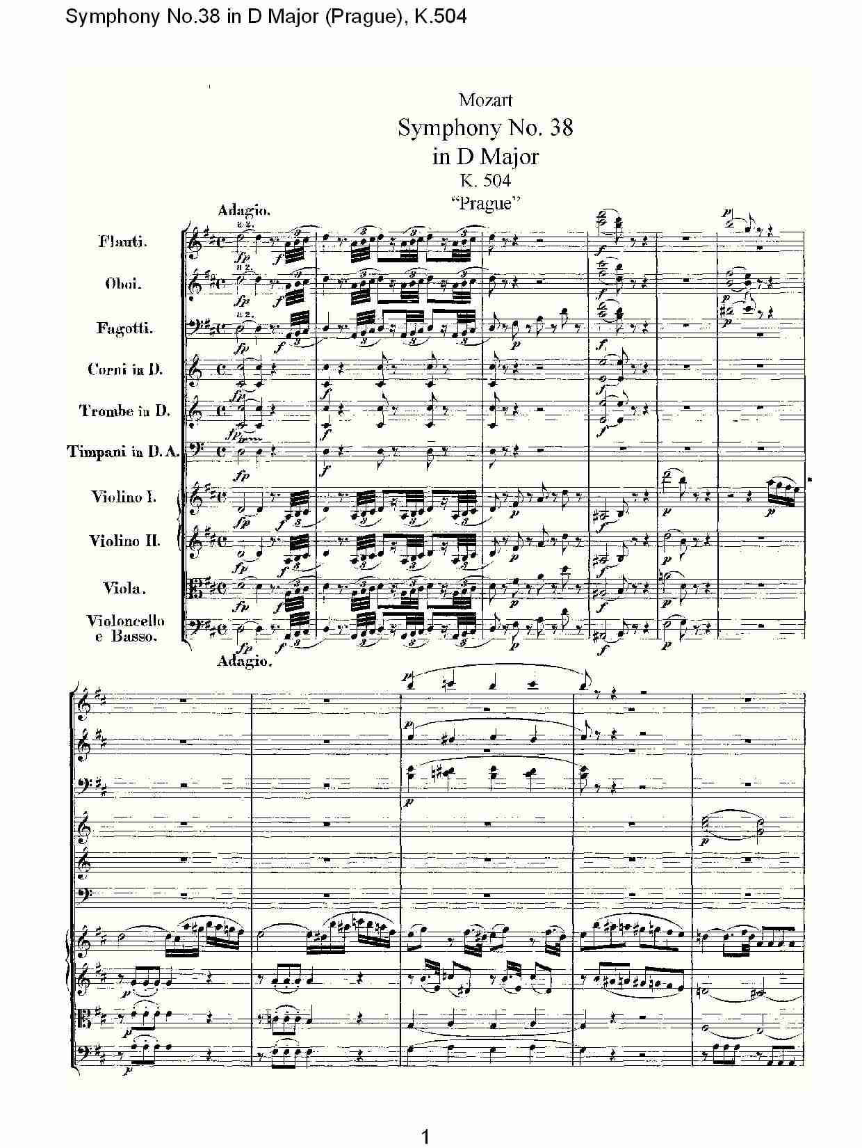 D大调第三十八交响曲K.504 （一）总谱（图1）