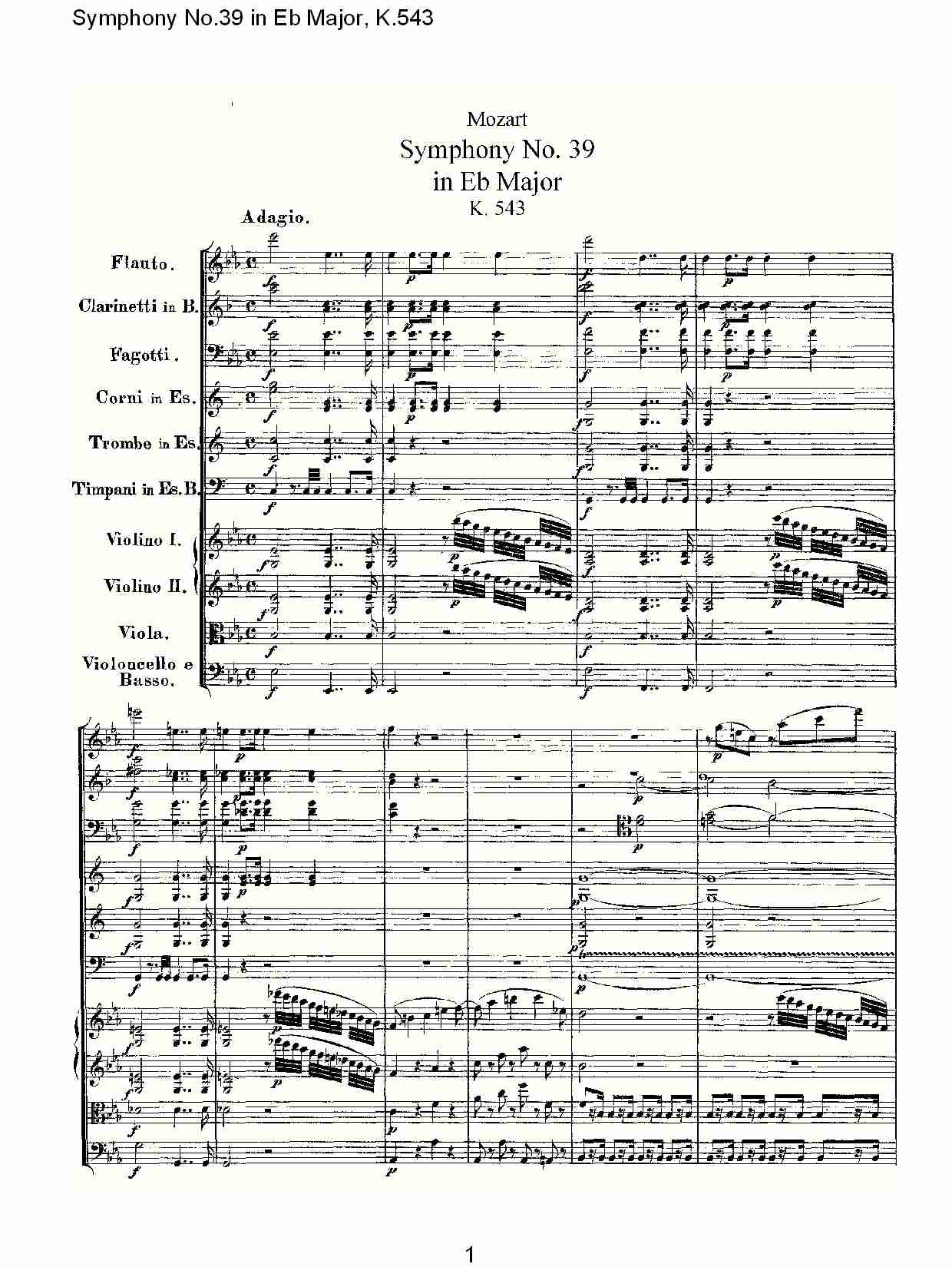 Eb大调第三十九交响曲K.543 （一）总谱（图1）