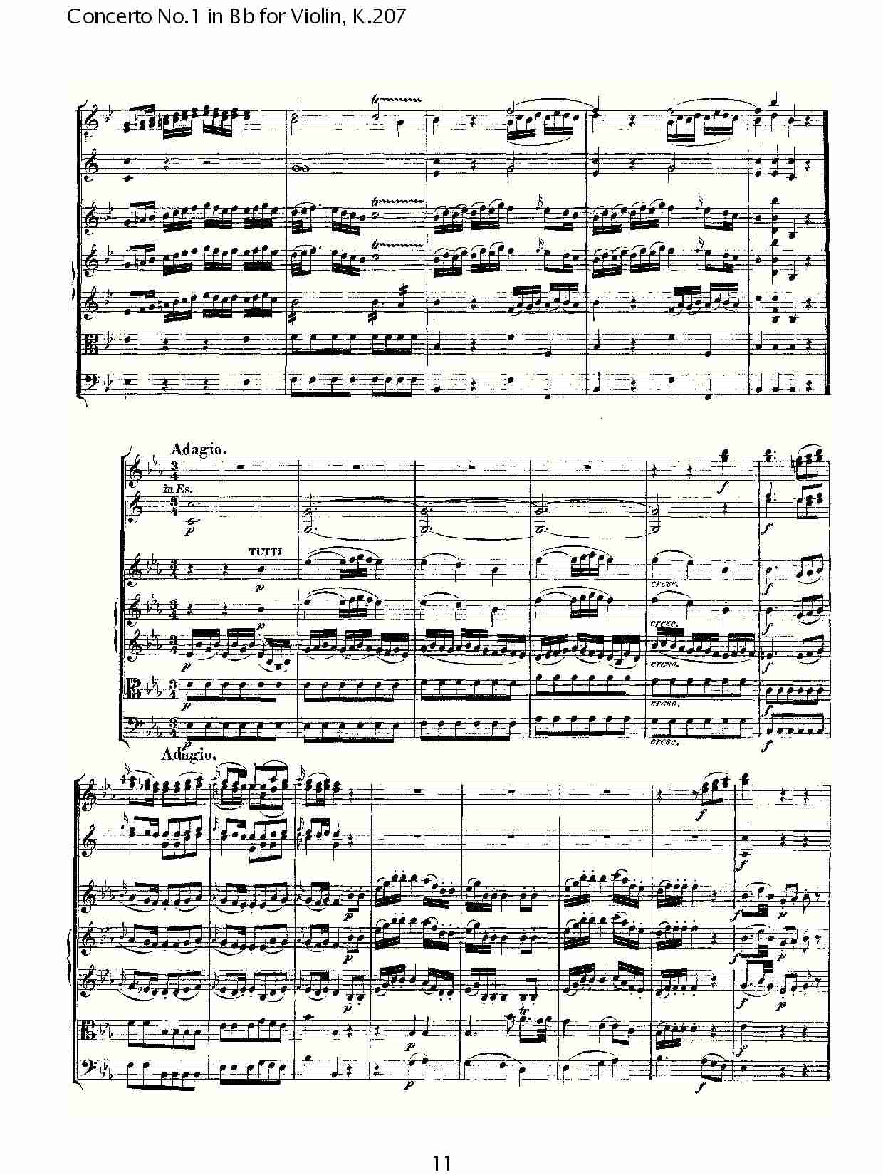 Bb调小提琴第一协奏曲, K.207 （三）总谱（图1）