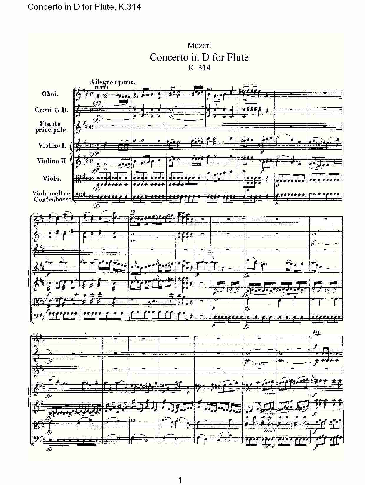 D调长笛协奏曲, K.314 （一）总谱（图1）