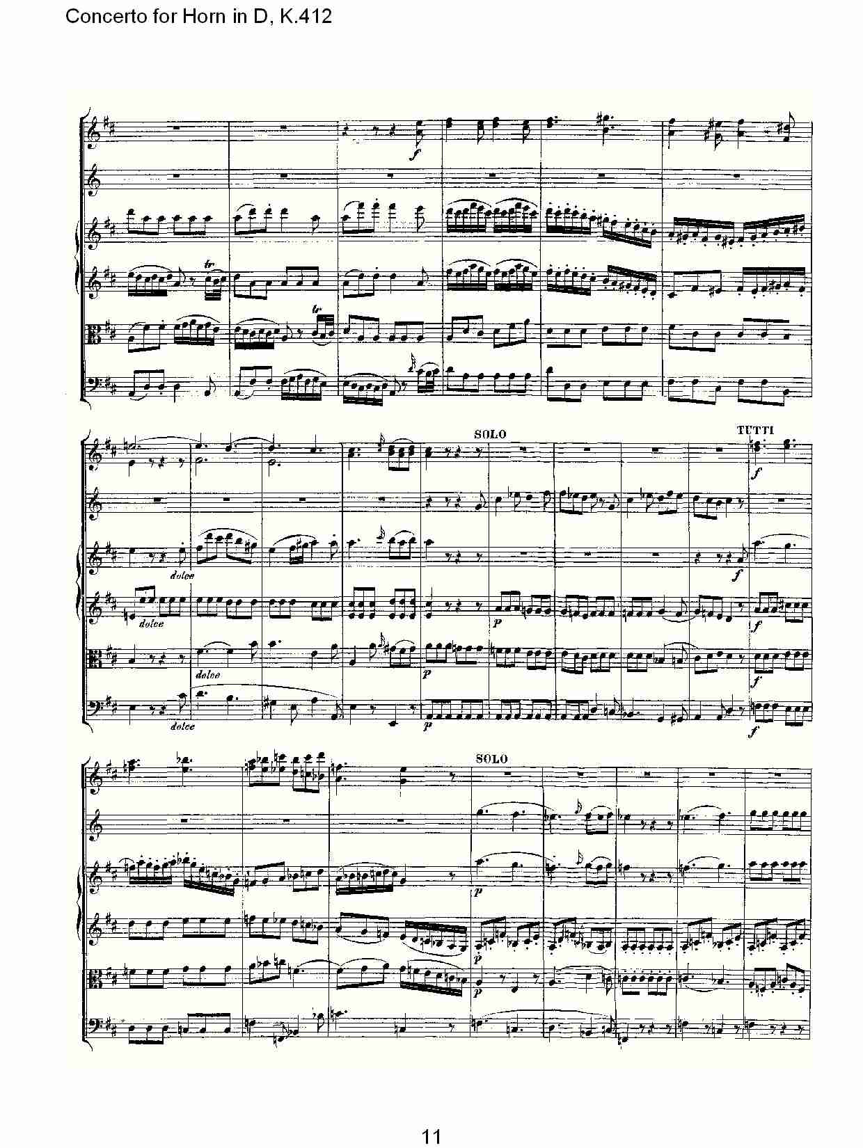 D调法国号协奏曲, K.412（三）总谱（图1）