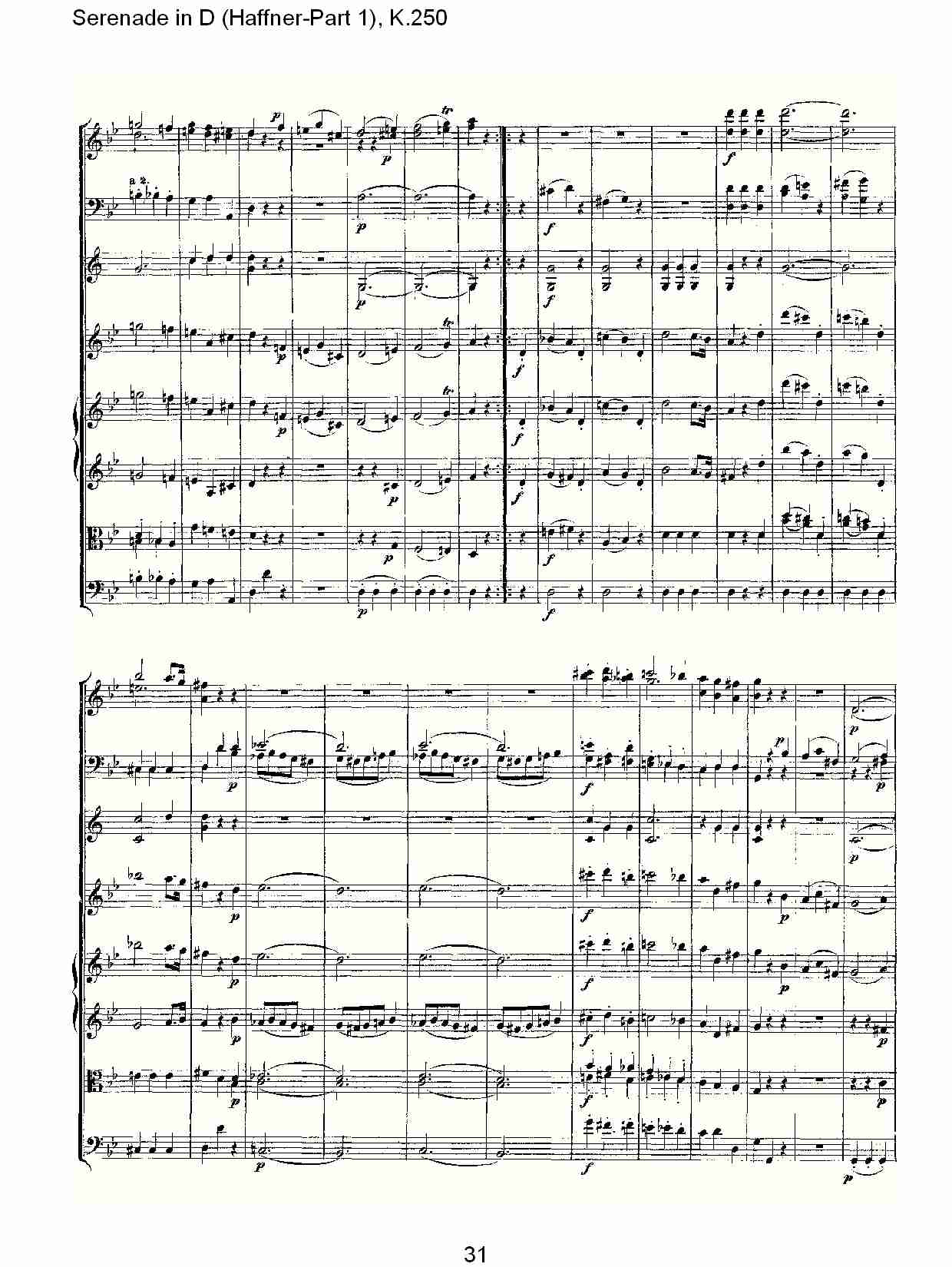D调小夜曲(Haffner-第一部), K.250 （七）总谱（图1）
