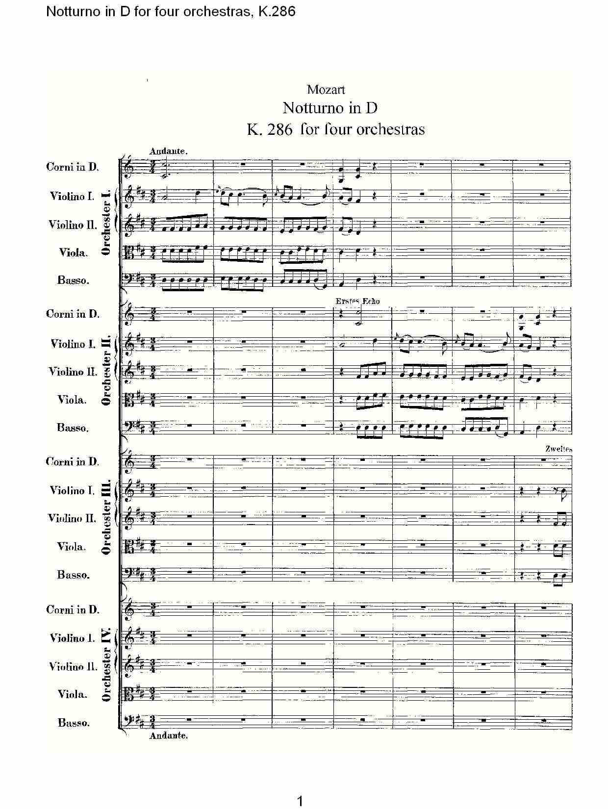 D调四管弦乐小夜曲,  K.286（一）总谱（图1）