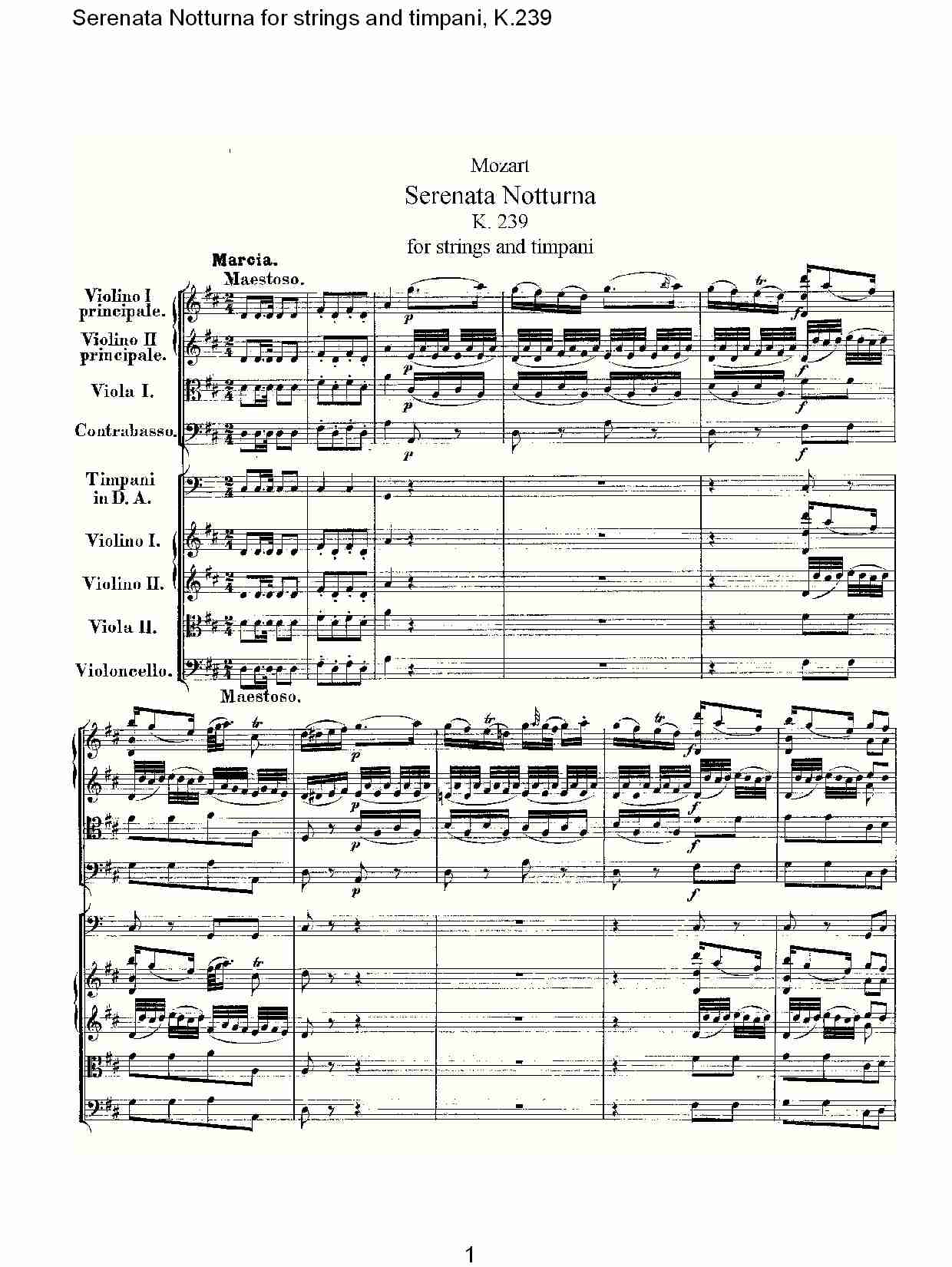弦乐与定音鼓小夜曲, K.239 （一）总谱（图1）