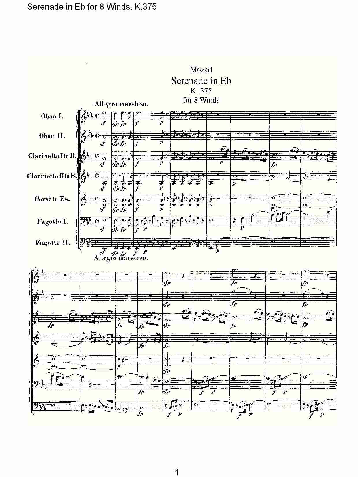 Eb调8管乐小夜曲,  K.375（一）总谱（图1）