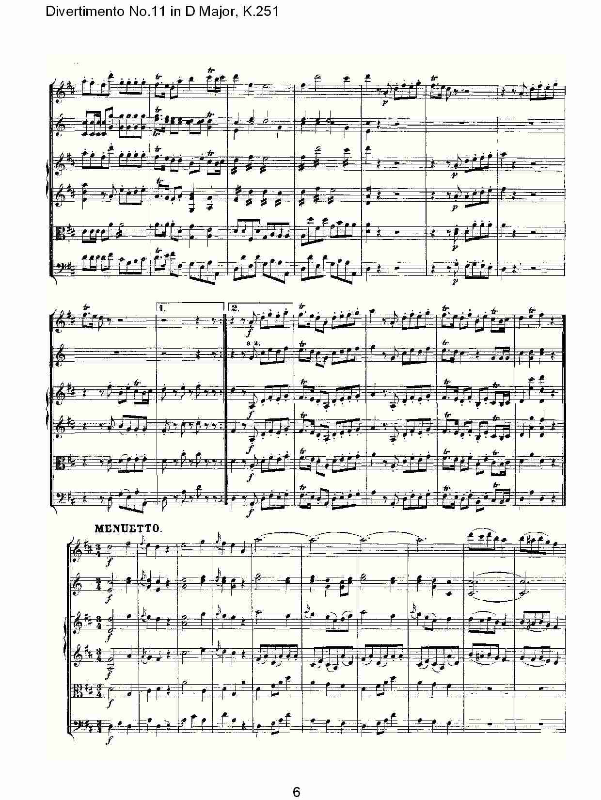 D大调第十一嬉游曲,K.251（二）总谱（图1）