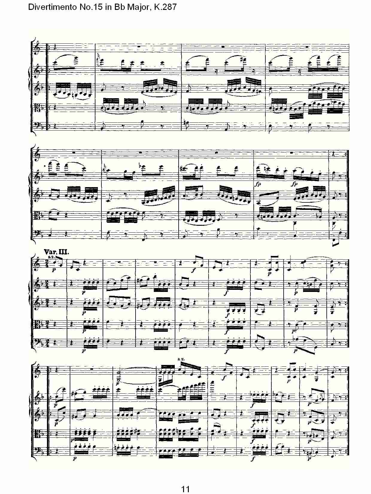 Bb大调第十五嬉游曲,K.287（三）总谱（图1）