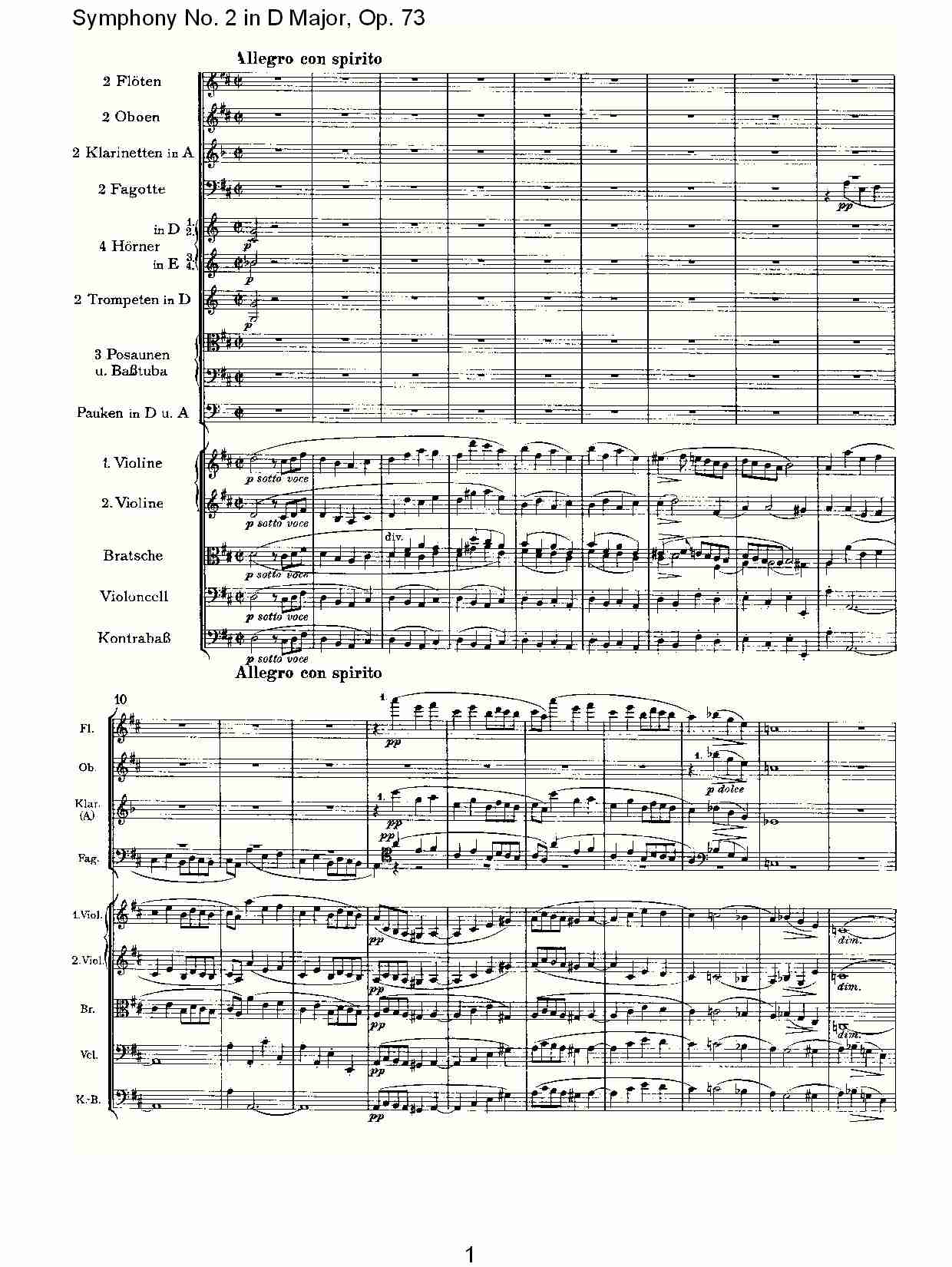 D大调第二交响曲, Op.73第四乐章（一）总谱（图1）