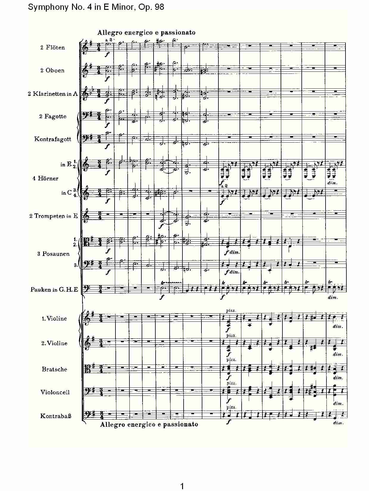 E小调第四交响曲, Op.98第四乐章（一）总谱（图1）