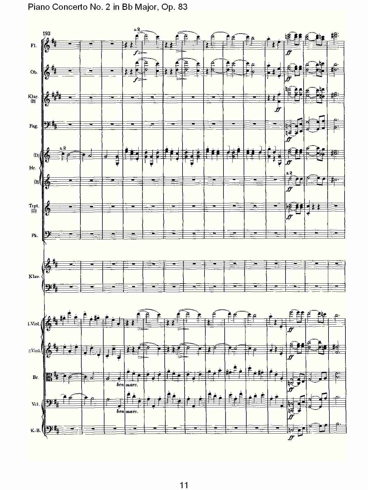 Bb大调钢琴第二协奏曲, Op.83第二乐章（三）总谱（图1）