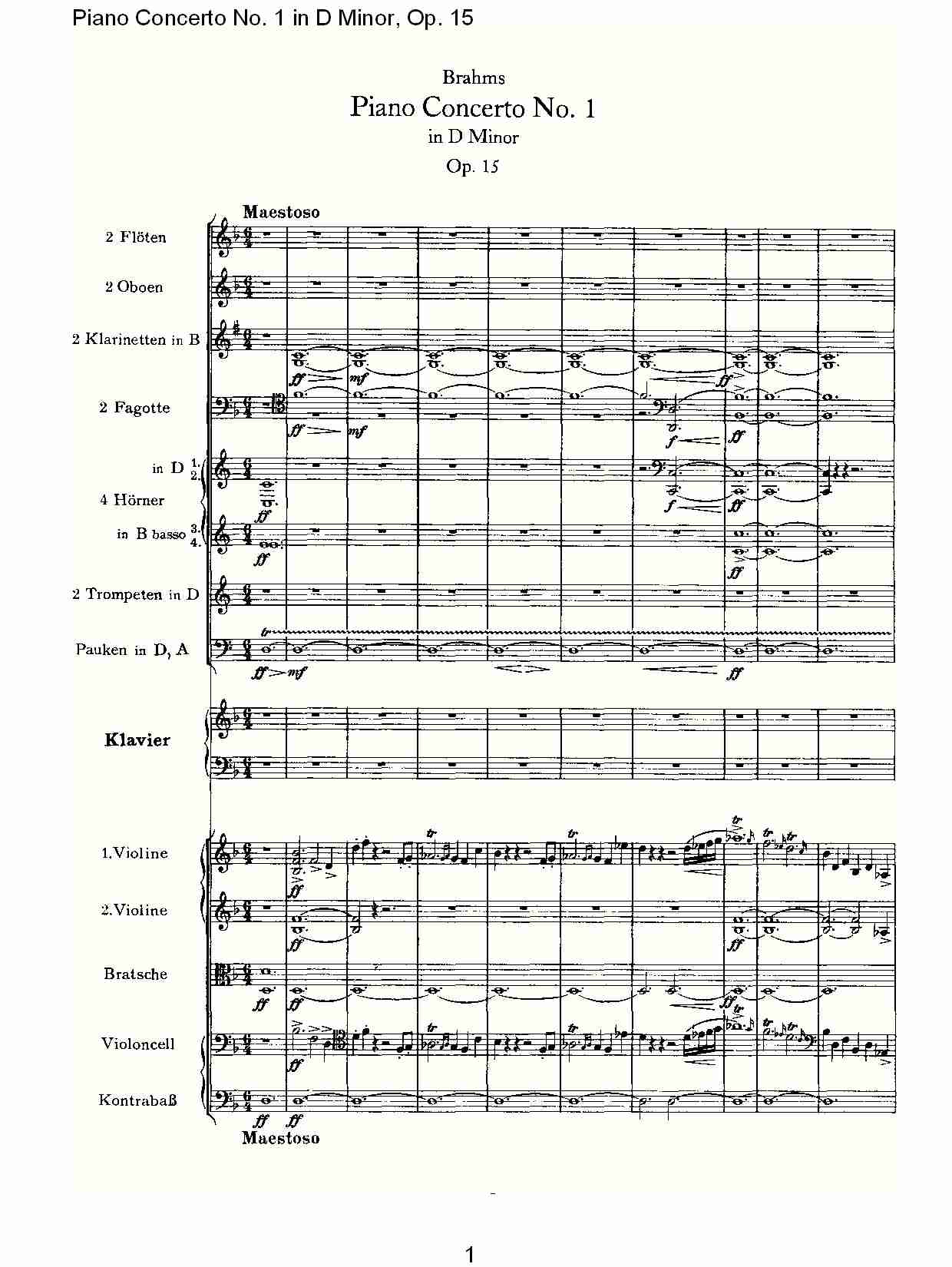 D小调钢琴第一协奏曲, Op.15第一乐章（一）总谱（图1）
