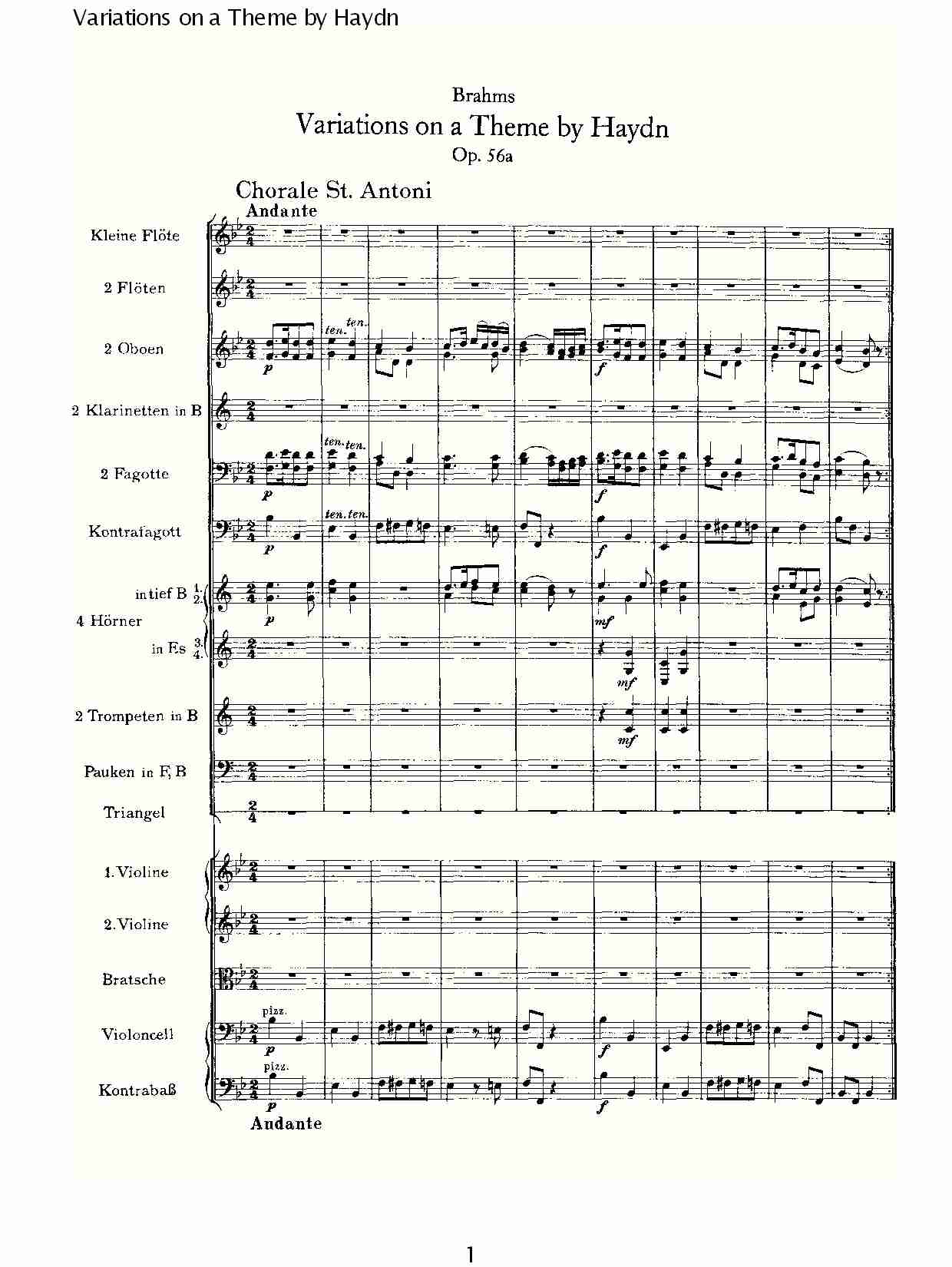 Variations on a Theme by Haydn   海顿主旋律变奏曲（一）总谱（图1）