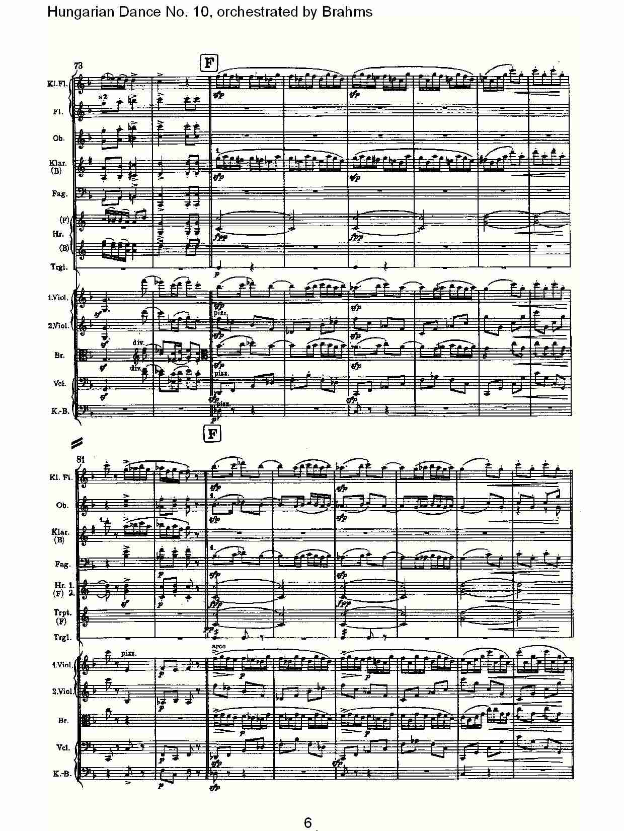 第十匈牙利舞曲 勃拉姆斯管弦乐曲式（二）总谱（图1）