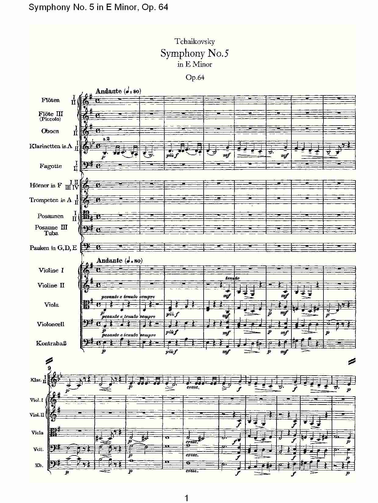 E小调第五交响曲,  Op.64第一乐章（一）总谱（图1）