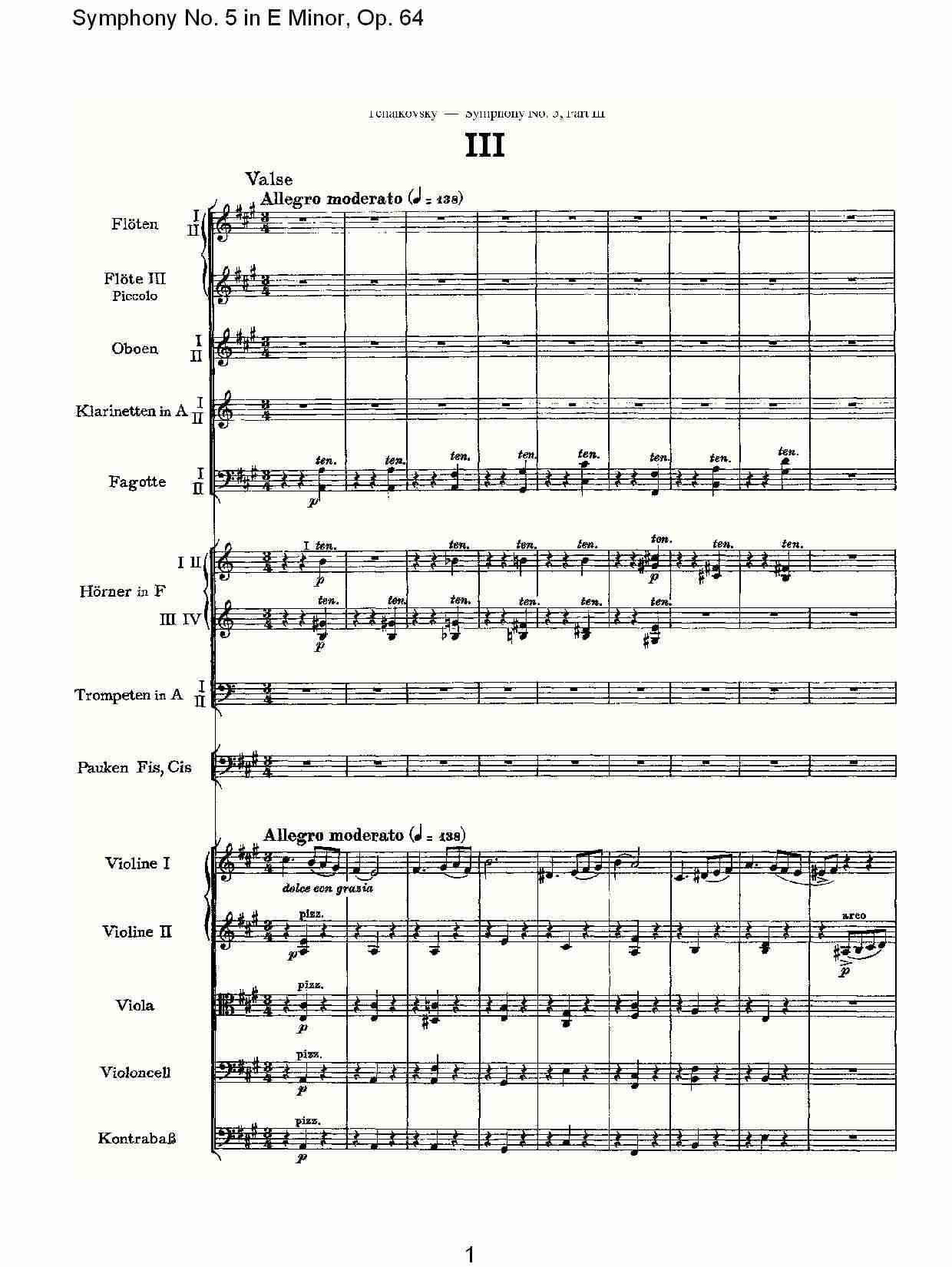 E小调第五交响曲,  Op.64第三乐章（一）总谱（图1）