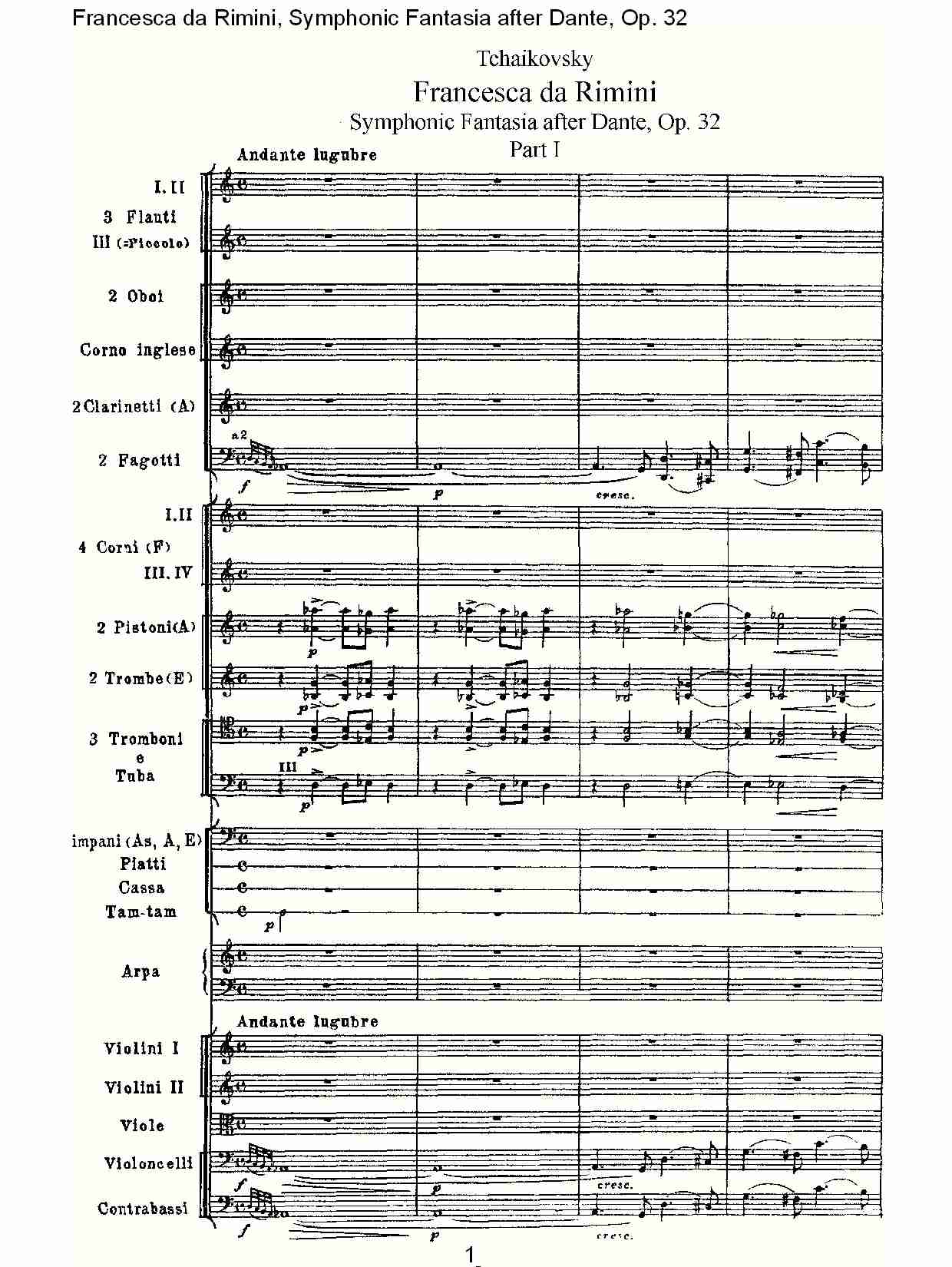 Francesca da Rimini, 但丁幻想曲Op. 32第一部（一）总谱（图1）