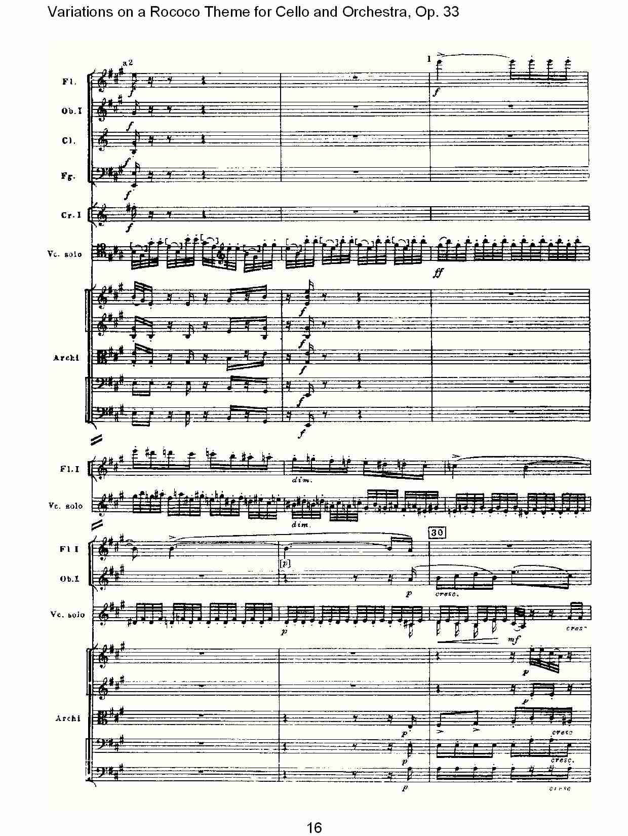 大提琴与管弦乐洛可可主题a小调变奏曲, Op.33（四）总谱（图1）