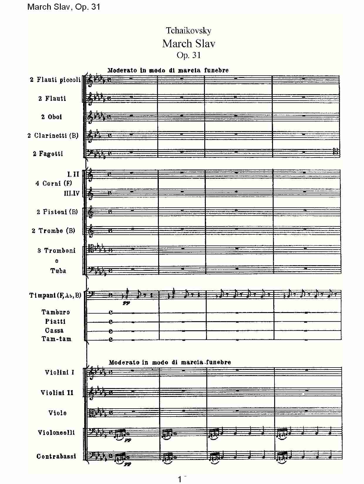 March Slav, Op.31   斯拉夫进行曲，Op.31（一）总谱（图1）