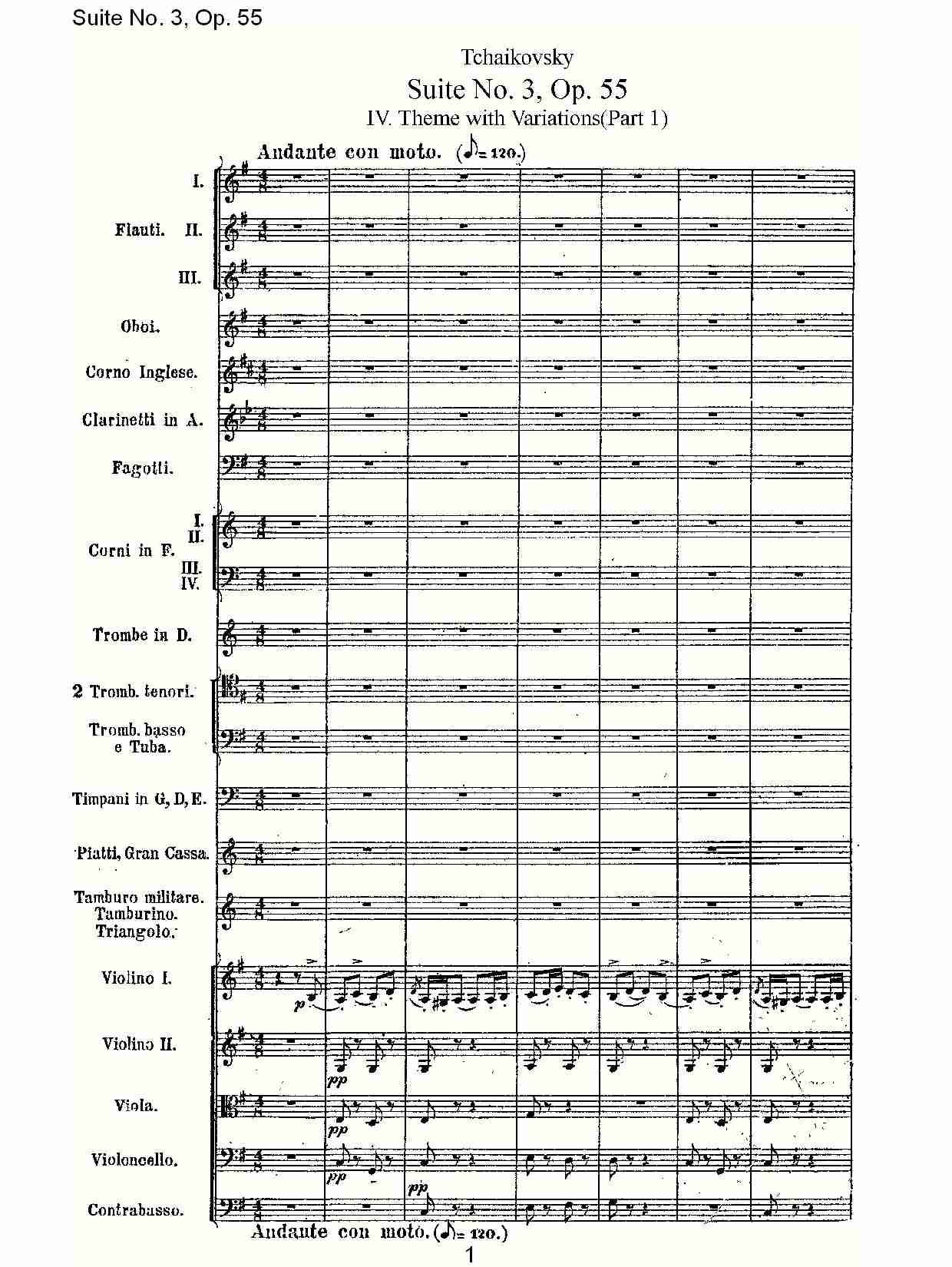 Suite No. 3, Op.55  第三套曲,Op.55第四乐章第一部（一）总谱（图1）