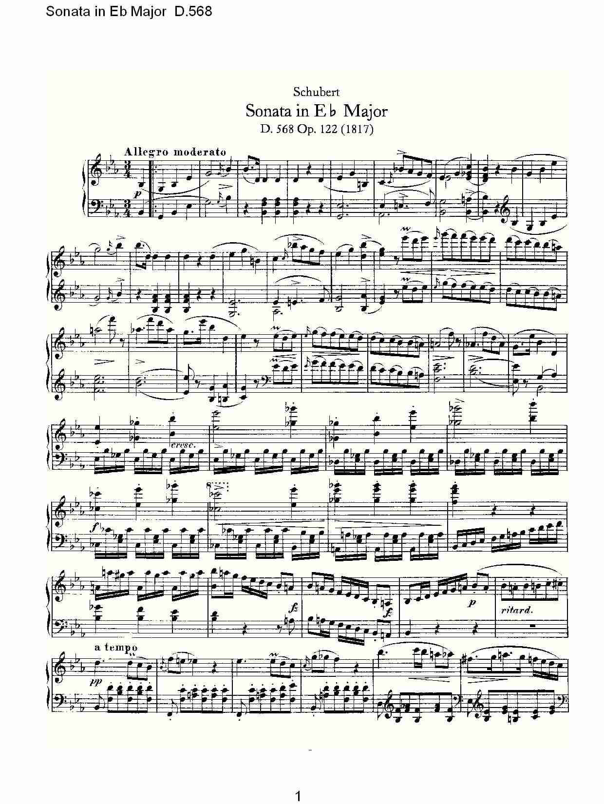 Sonata in Eb Major D.568 Eb大调奏鸣曲D.568（一）总谱（图1）