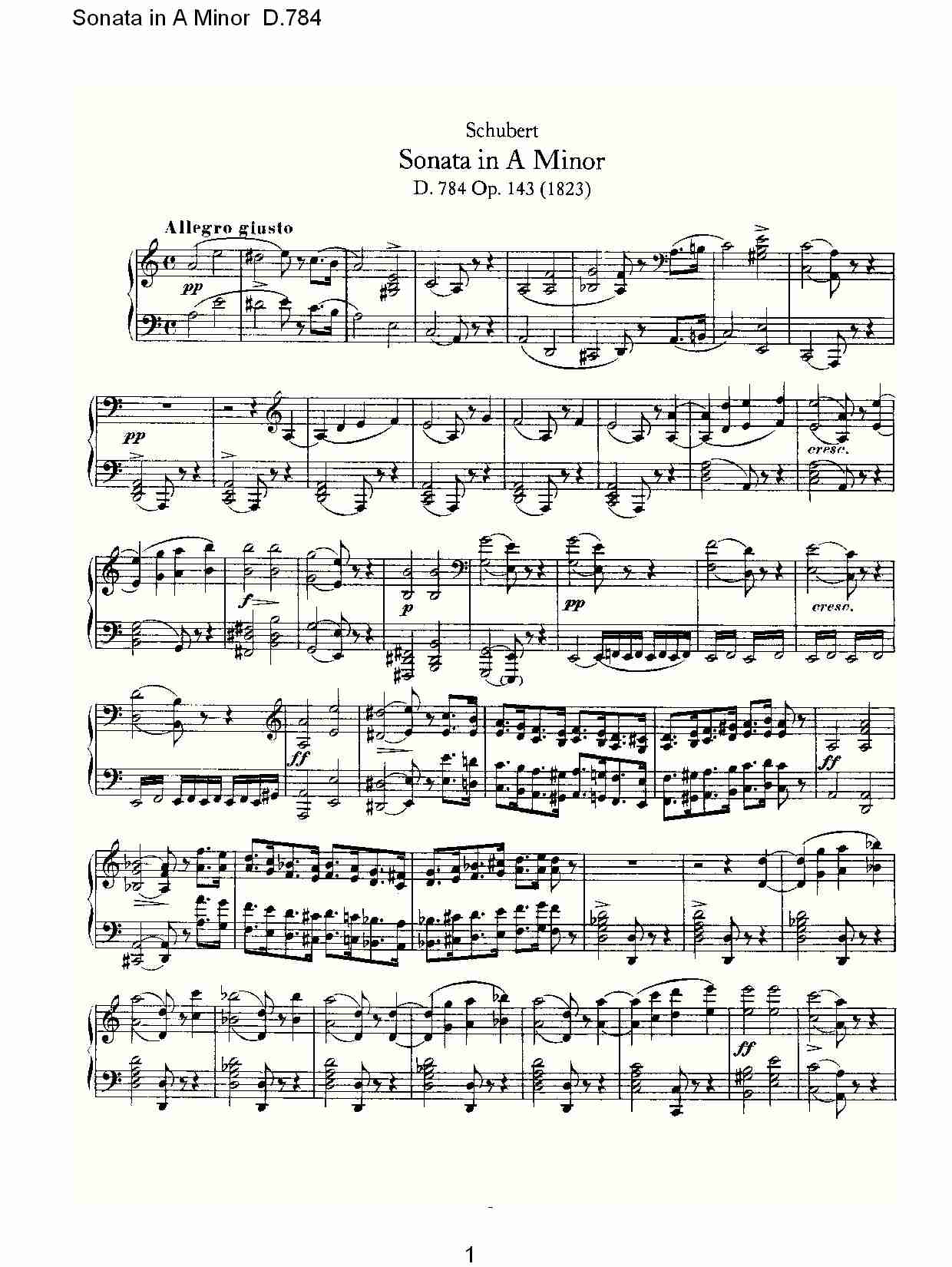 Sonata in A Minor D.784 A小调奏鸣曲D.784（一）总谱（图1）