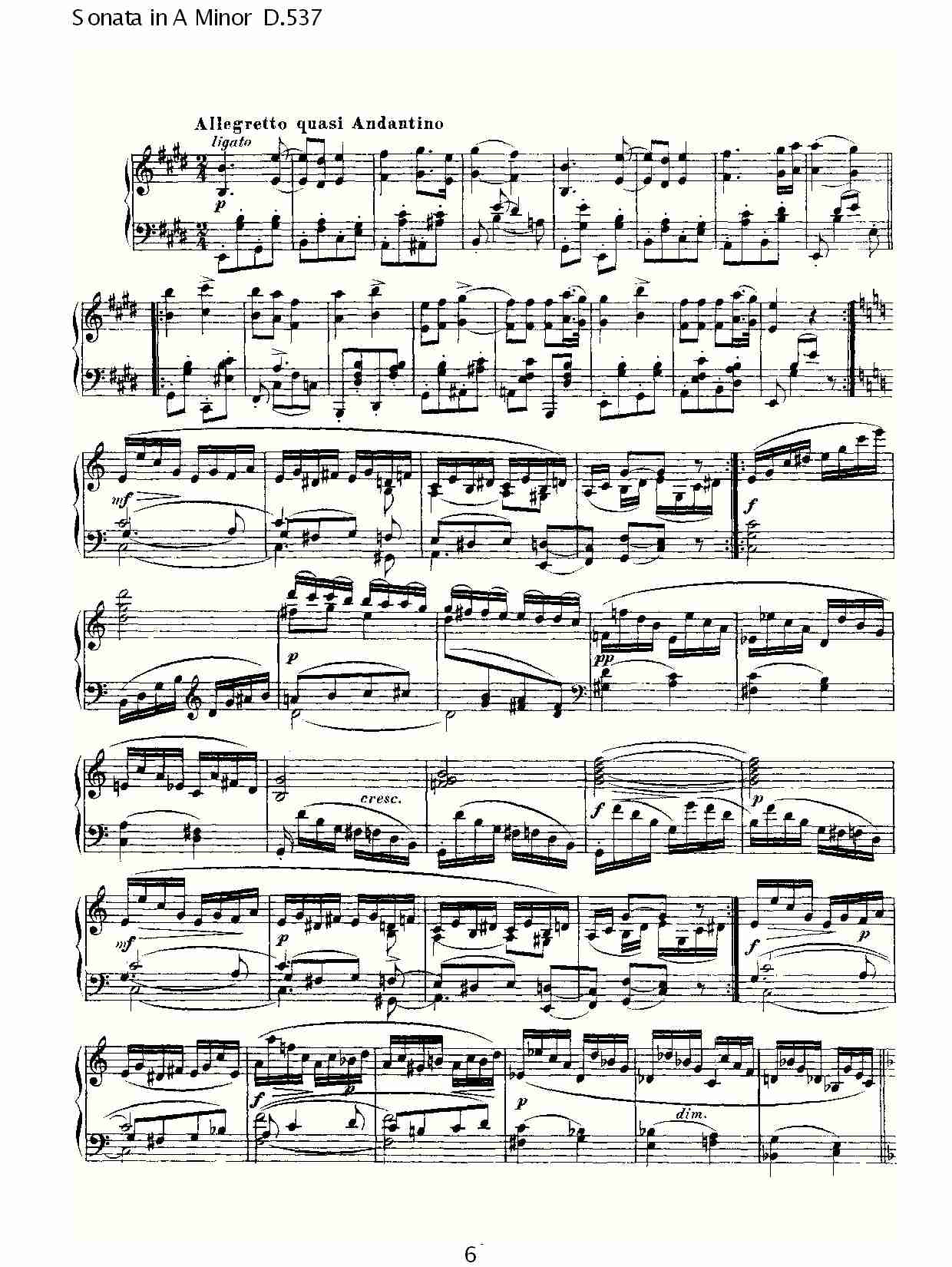 Sonata in A Minor D.537 A小调奏鸣曲D.537（二）总谱（图1）