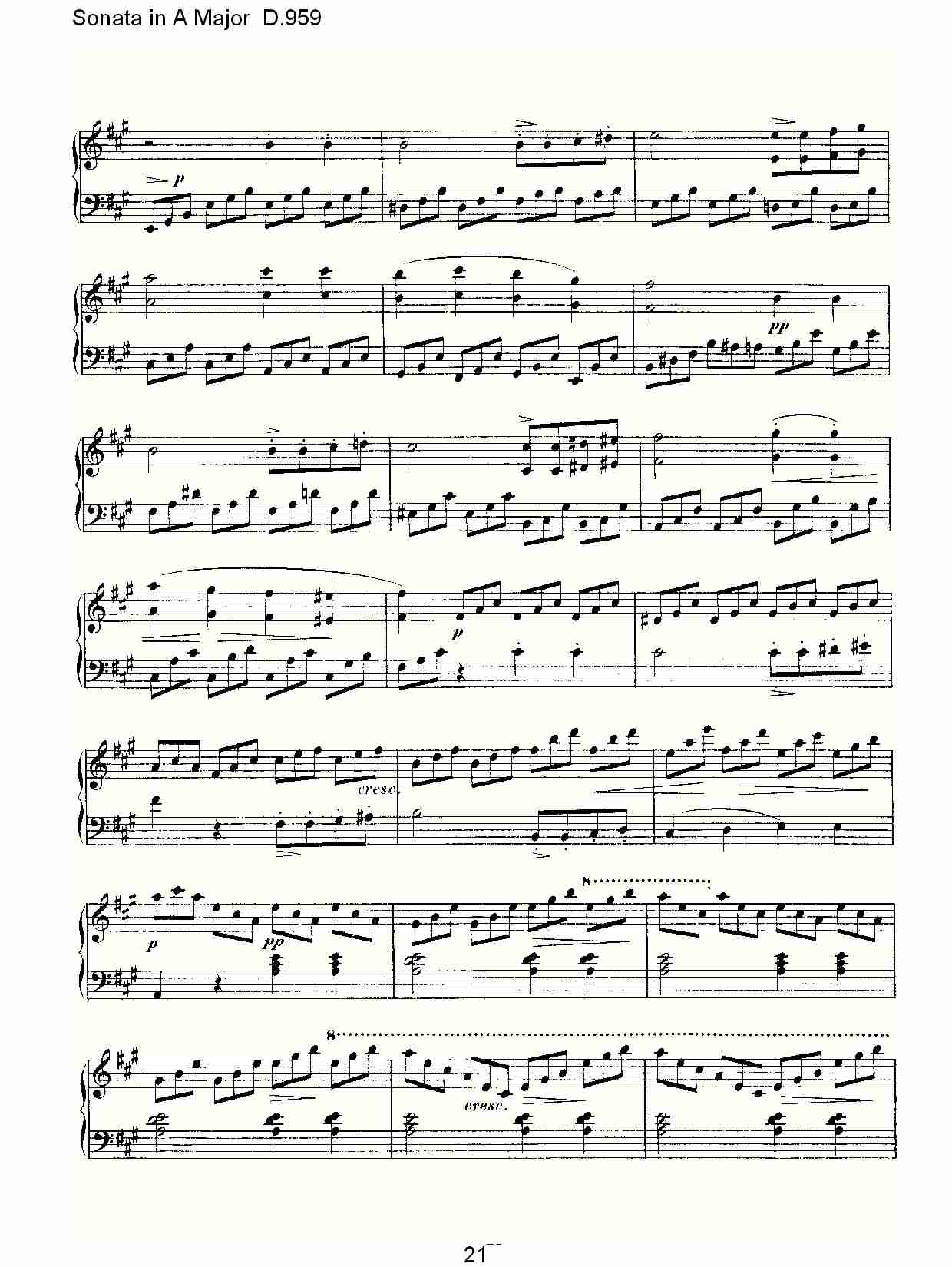 Sonata in A Major D.959  A大调奏鸣曲D.959（五）总谱（图1）