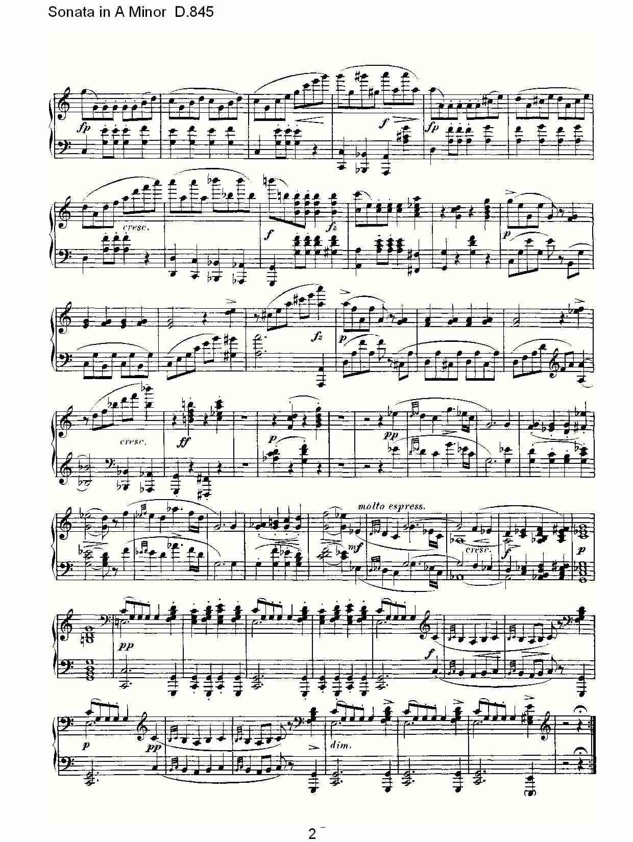 Sonata in A Minor D.845 A小调奏鸣曲D.845（一）总谱（图2）